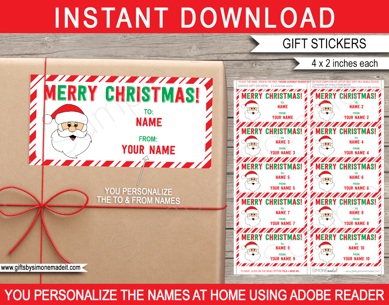 Christmas Gift Labels Template (Santa Claus) - From Your Name - Red & Green with regard to Christmas To And From Printable Labels