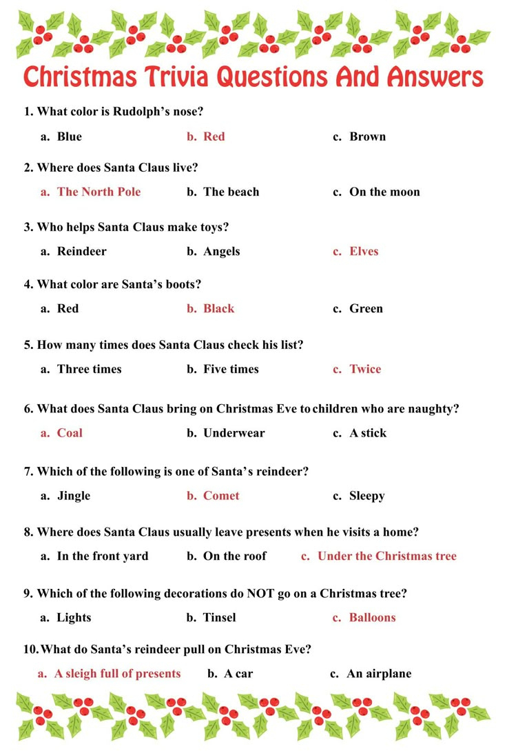 Christmas Trivia Questions - 15 Free Pdf Printables | Printablee with Printable Christmas Trivia Questions Answers