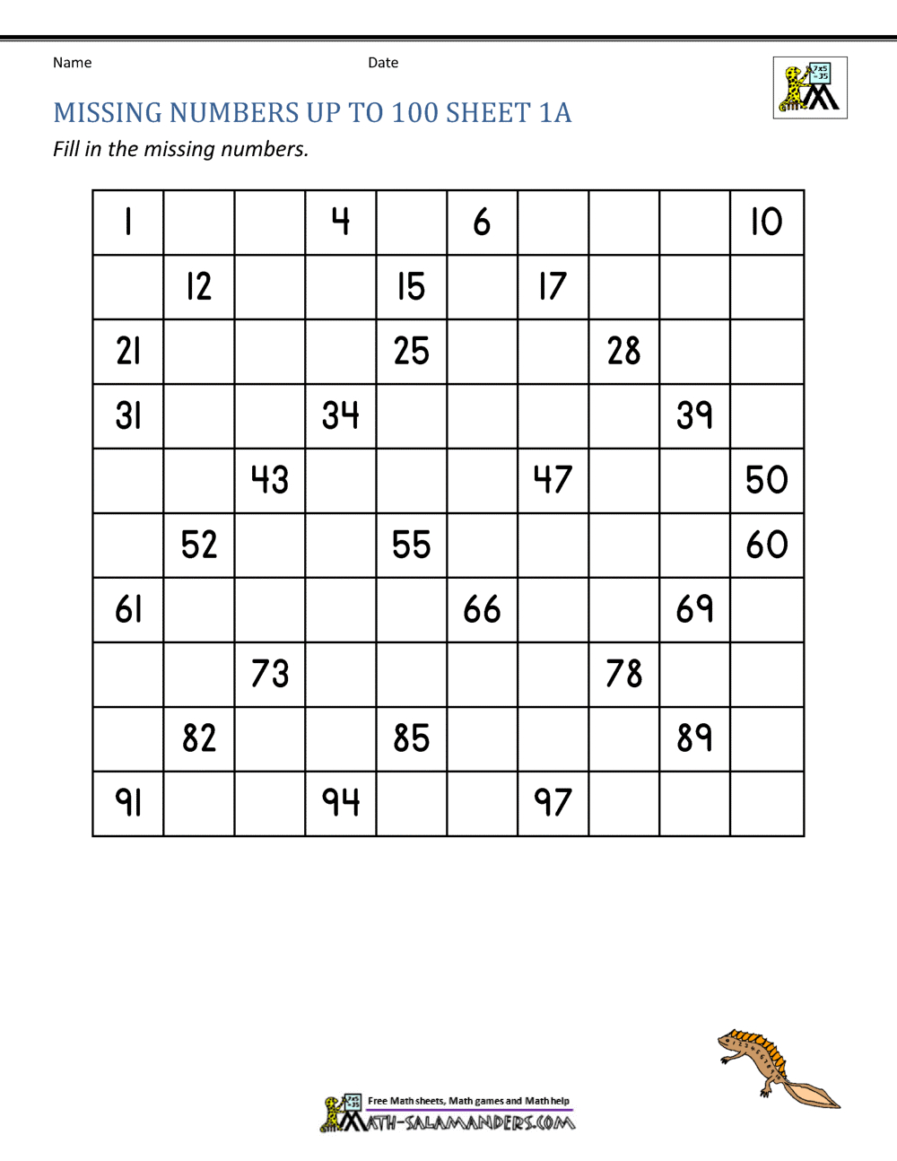 Count To 100Ones pertaining to Printable Numbers 1-100 Worksheets