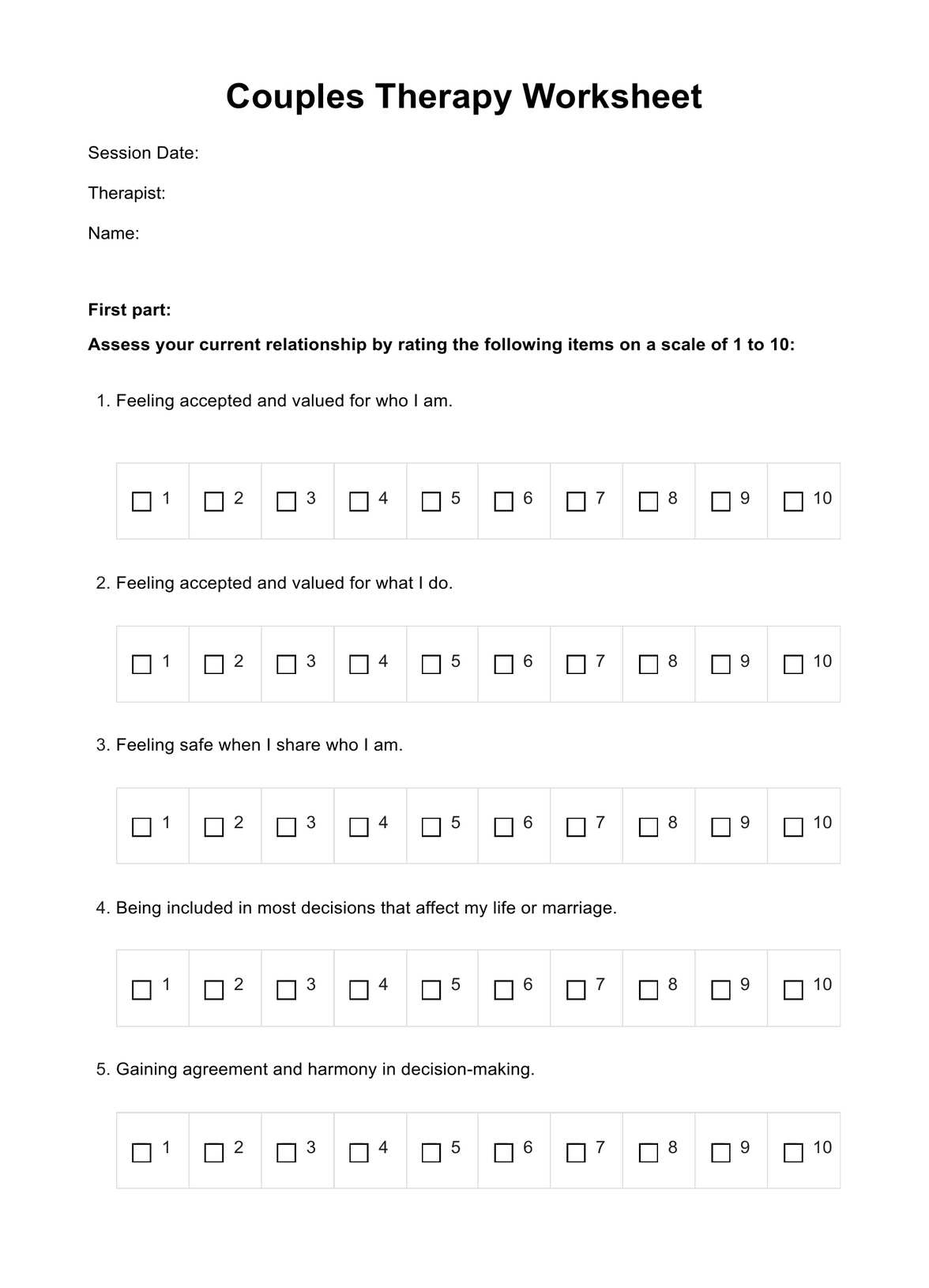 Couples Therapy Worksheets throughout Free Printable Couples Therapy Worksheets