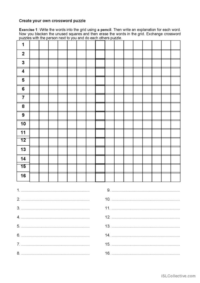 Creating A Crossword Puzzle I…: English Esl Worksheets Pdf &amp;amp; Doc intended for Create Your Own Crossword Printable