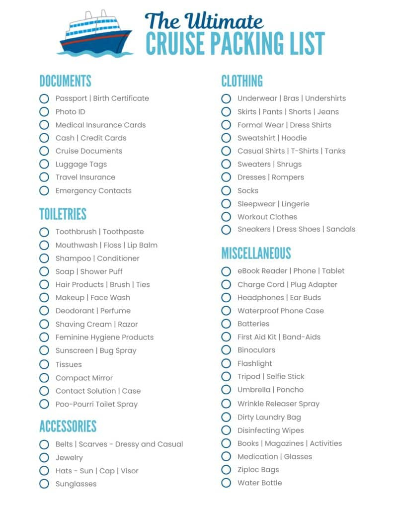 Cruise Packing Checklist – Free Printable! with Packing For A Cruise Checklist Printable
