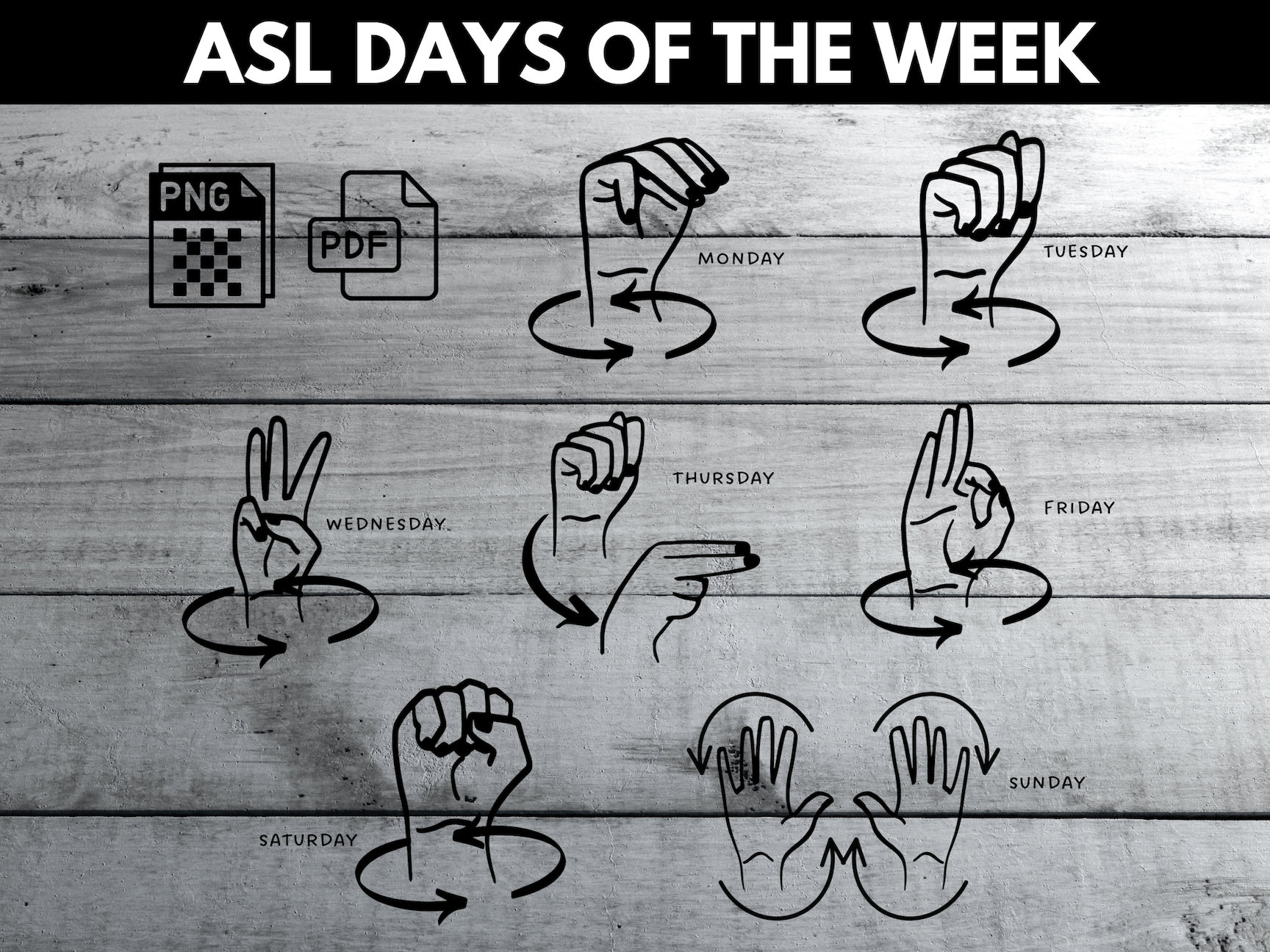 Days Of The Week Asl | Instant Download Pngs | Pdf Sign Language intended for Asl Days of the Week Printable