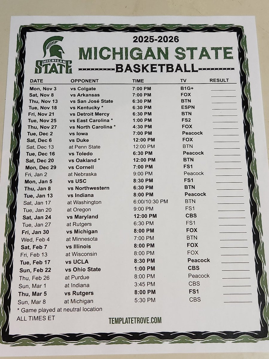 Detroit Dan On X pertaining to Michigan State Basketball Schedule Printable