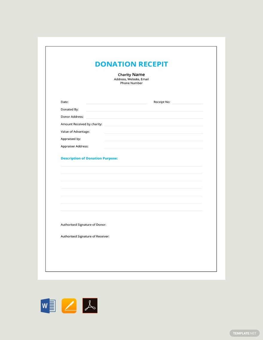 Donation Receipt Template In Excel, Word, Pdf, Pages - Download within Free Printable Printable Donation Receipt