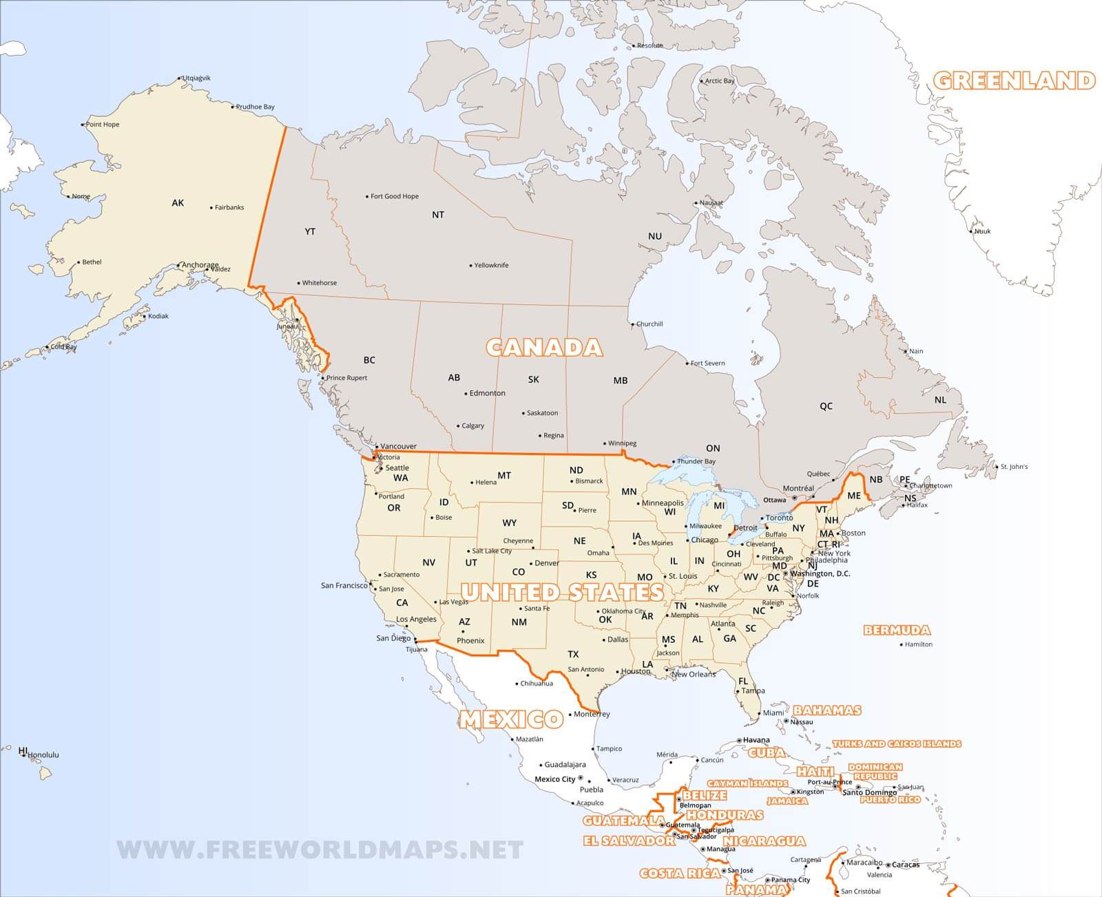 Download Free North America Maps regarding Free Printable Map Of North America