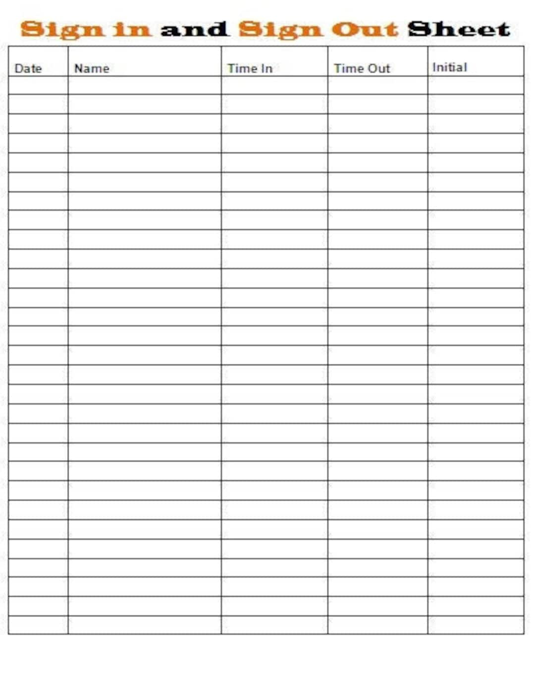 Druckvorlage Für Digitales Sign In/Out Sheet (Pdf & Doc) - Etsy.de throughout Printable Sign in and Out Sheet