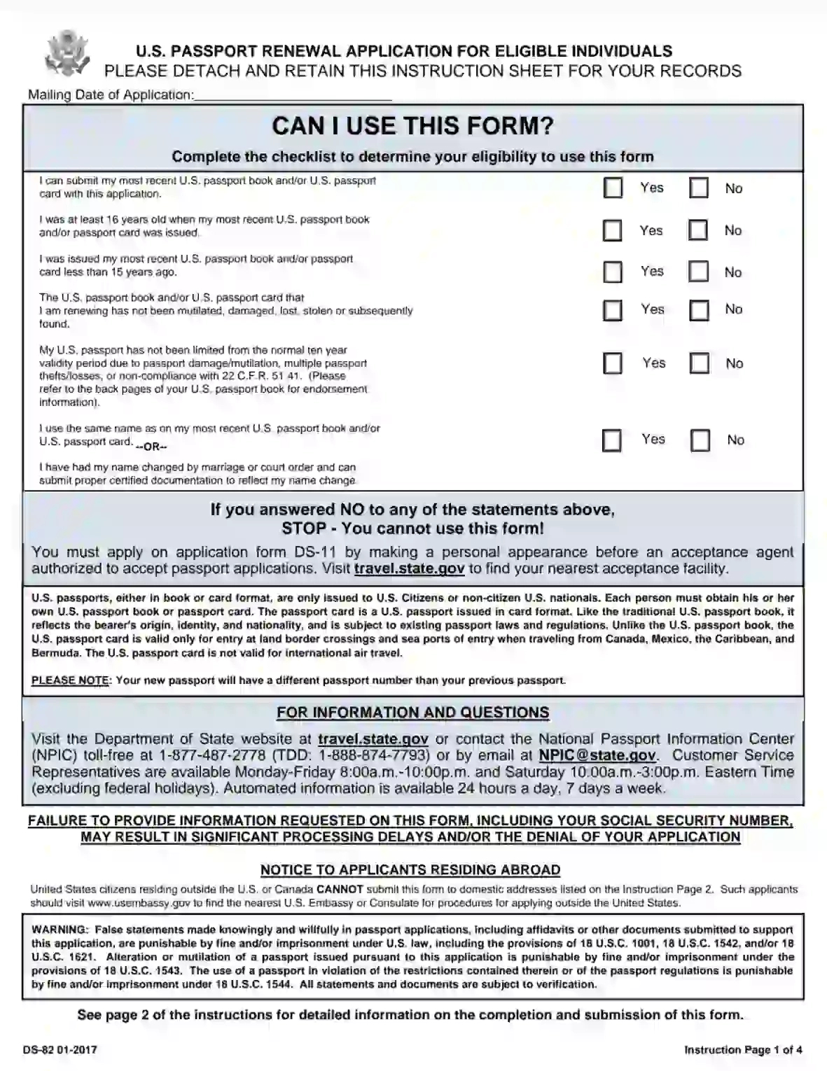 Ds-82 Us Passport Renewal Application ≡ Fill Out Pdf Forms Online with Passport Renewal Application Form Printable