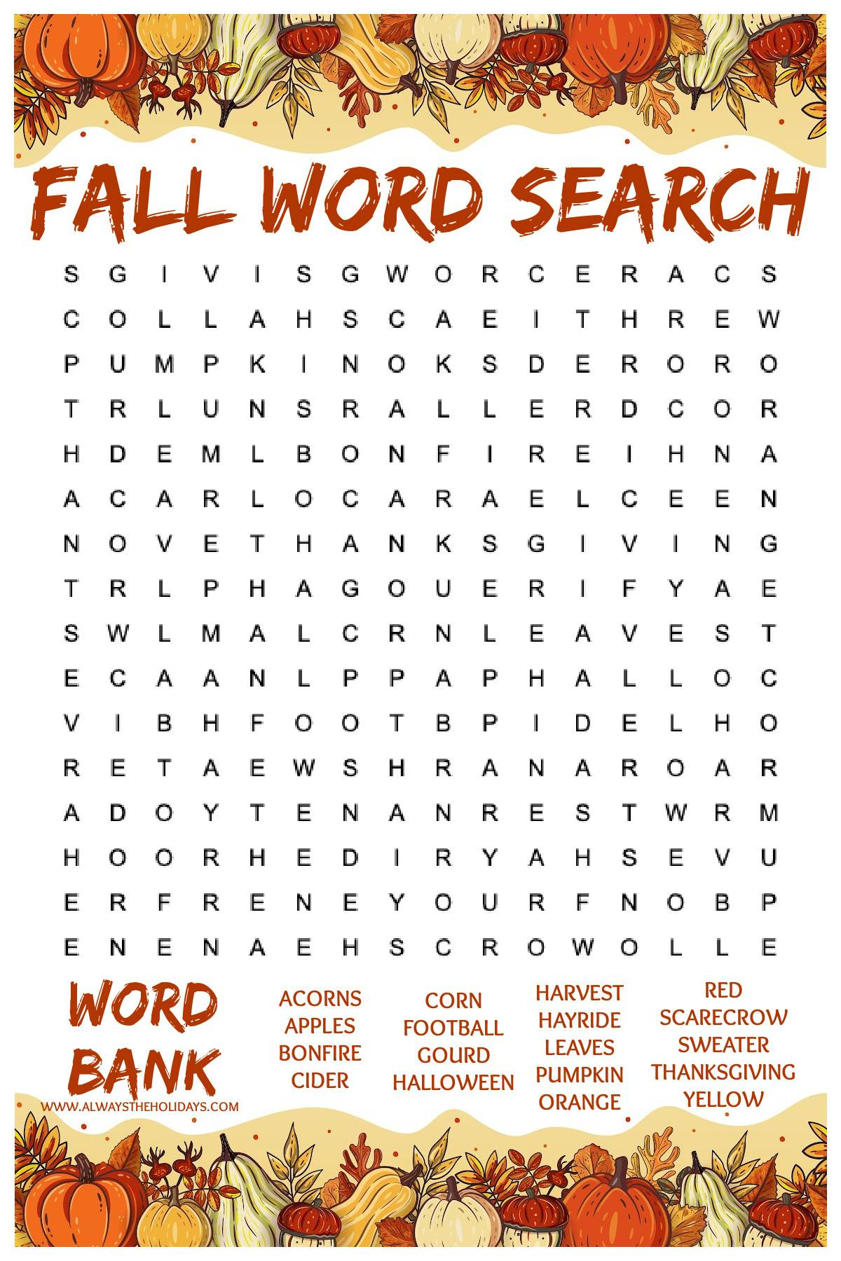 Easy Fall Word Search Printable - Free Word Find With Answers inside Free Printable Autumn Word Search