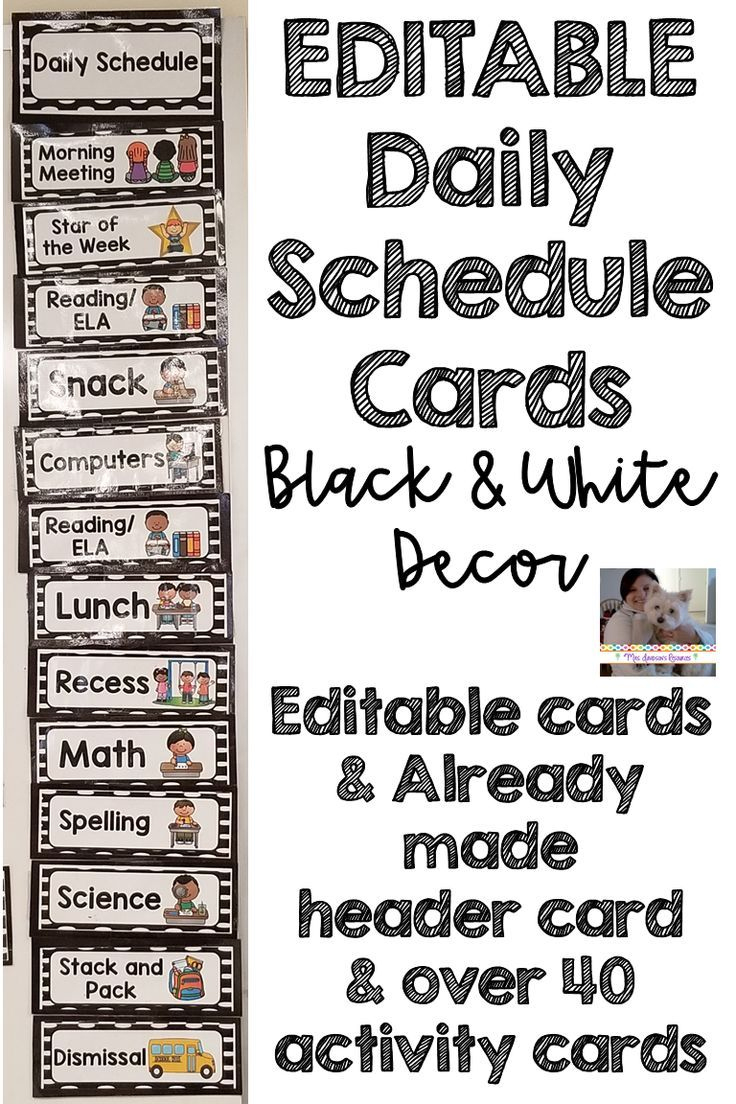 Editable Daily Schedule Cards- Black And White | Daily Schedule for Free Editable Preschool Schedule Printable