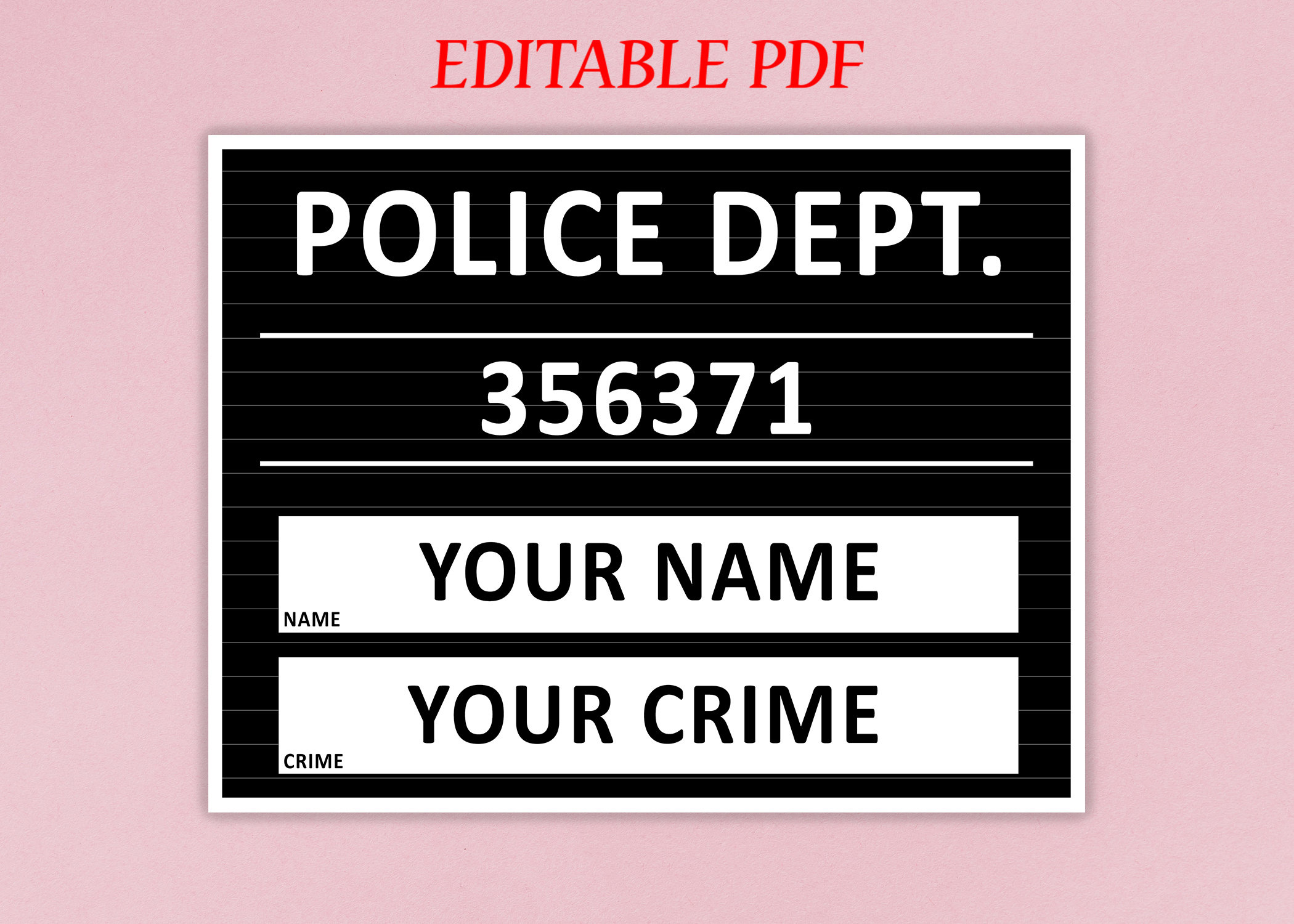 Editable Mugshot For Parties Pdf - Etsy within Editable Printable Jail Sign Template
