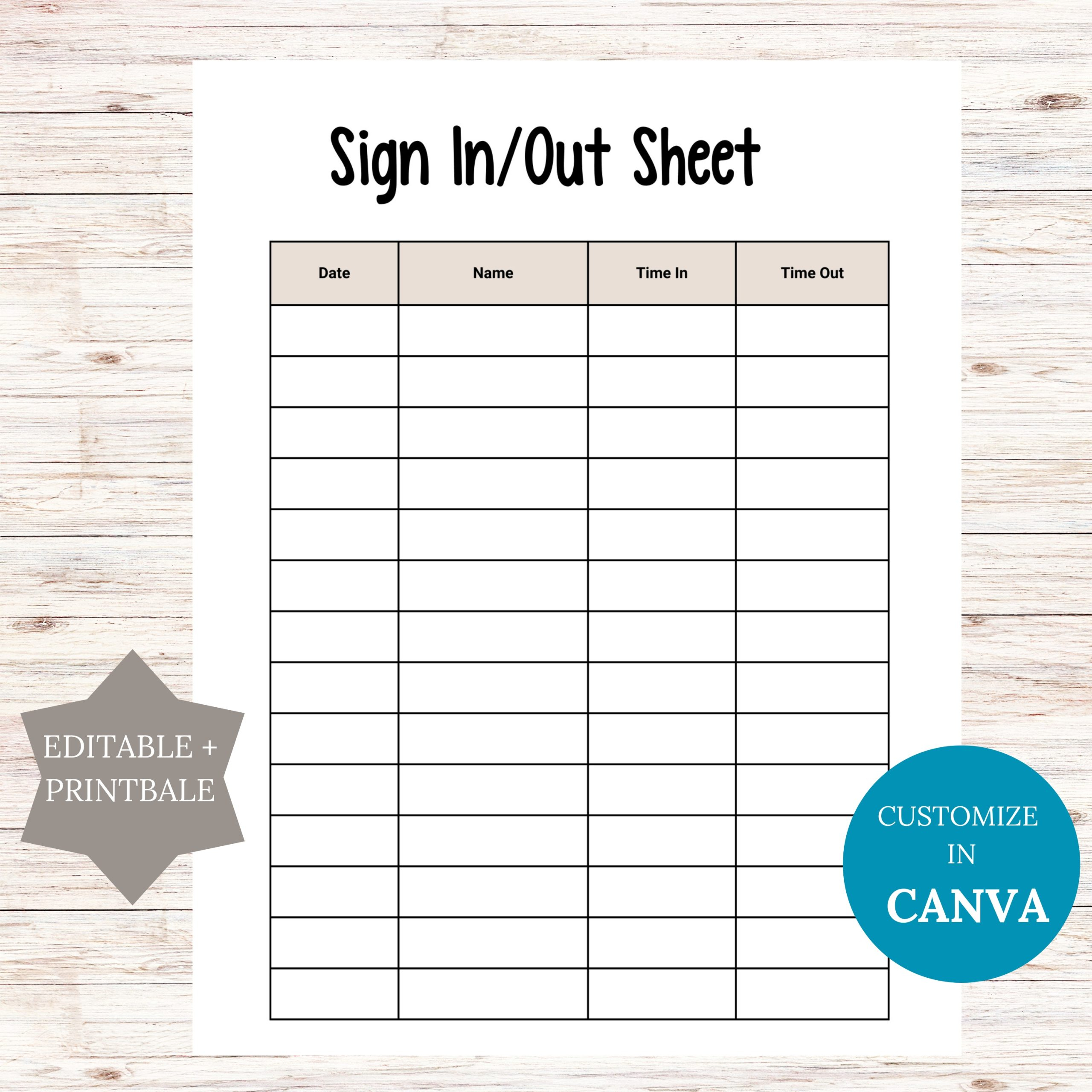 Editable Sign In/Out Sheet Printable within Printable Sign in and Out Sheet