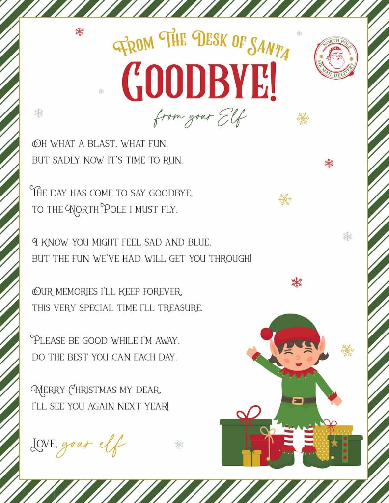Elf On The Shelf Arrival And Goodbye Letters, Free Printable Set within Elf On The Shelf Free Printable Letters