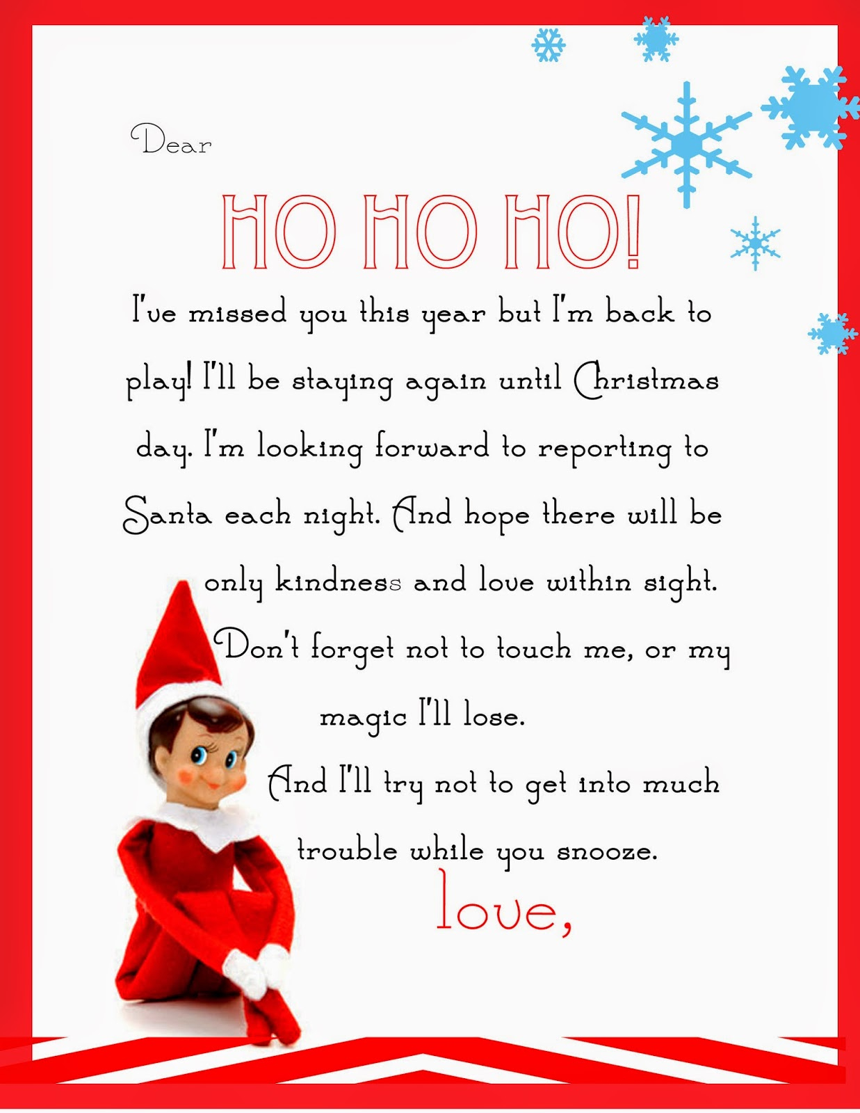 Elf On The Shelf Letter {Free Printable} throughout Elf on the Shelf Free Printable Letters