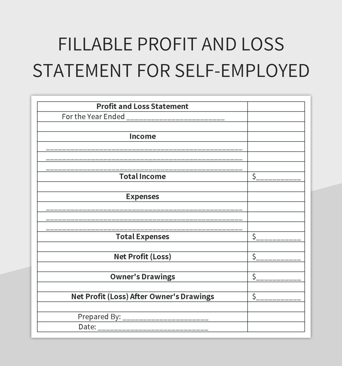 Fillable Profit And Loss Statement For Self-Employed Excel regarding Self Printable Free Blank Profit And Loss Statement