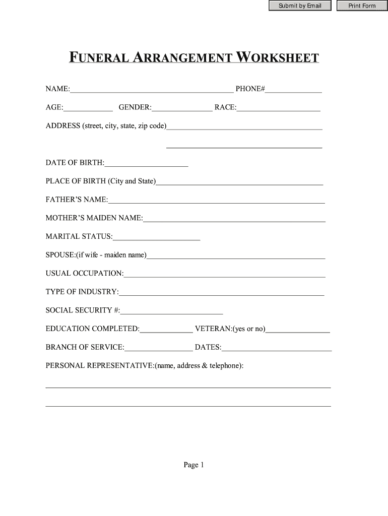 Fl Brown Funeral And Crematory Arrangement Form - Fill Online within Printable Funeral Pre Planning Worksheet