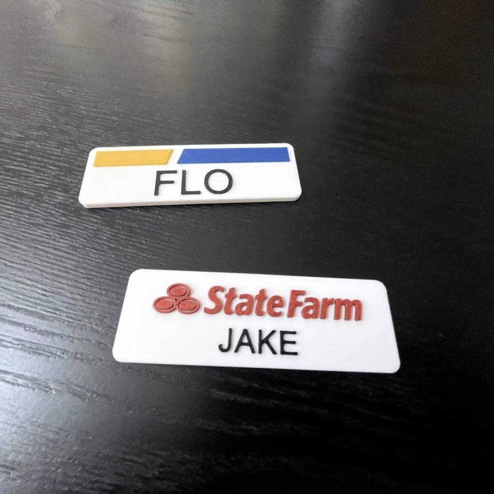 Flo From Progressive And Jake From State Farm Cosplay Nametags throughout Jake From State Farm Name Tag Printable