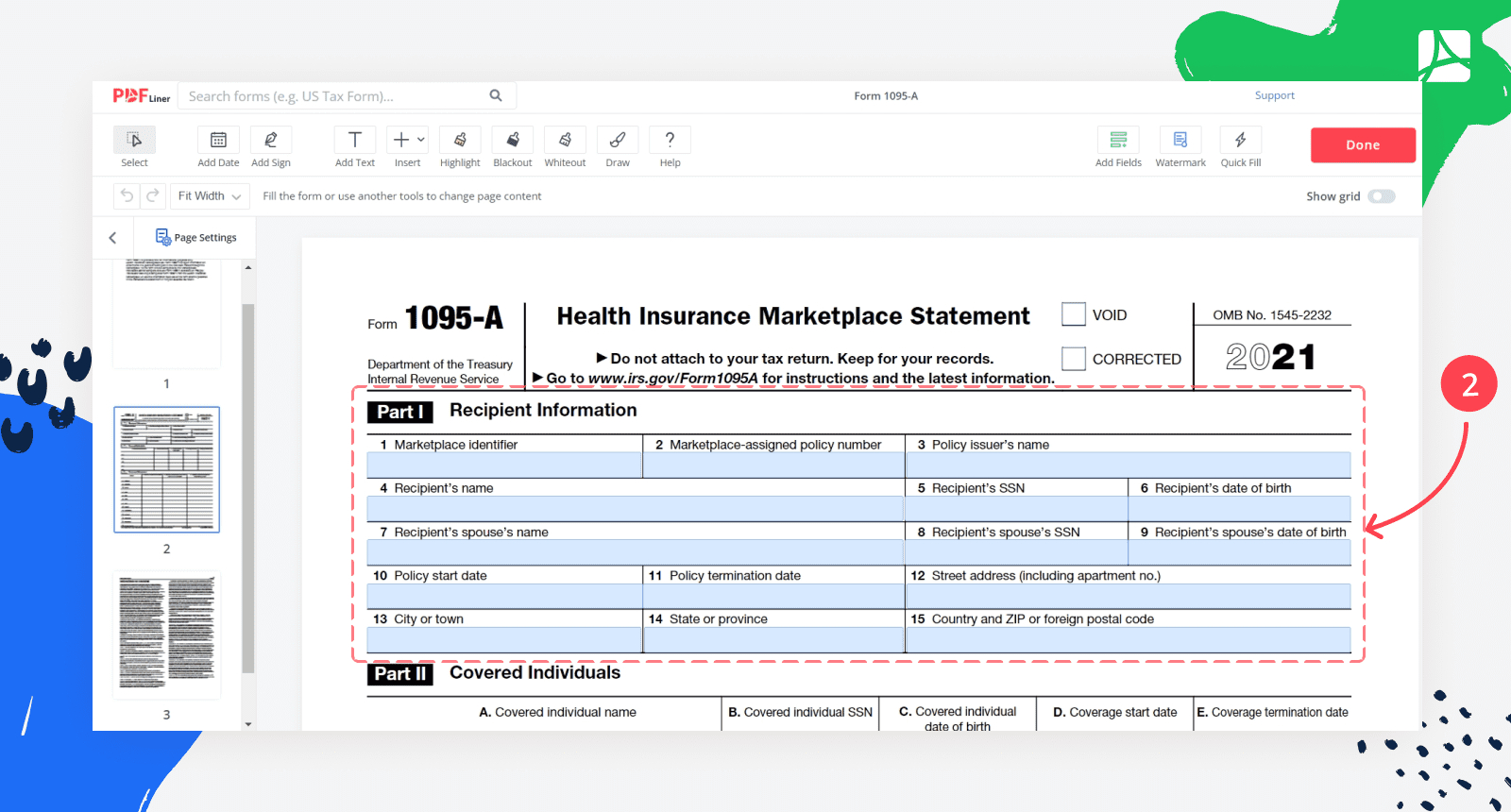 Form 1095-A 2023: Printable Form 1095-A Online | Pdfliner with regard to Printable 1095 a Form Marketplace