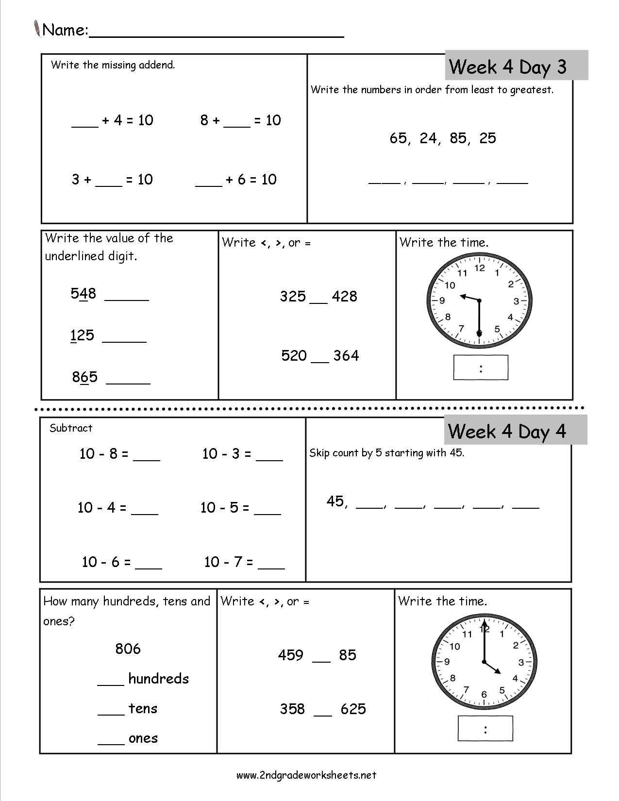 Free 2Nd Grade Daily Math Worksheets intended for Free Printable Common Core Math Worksheets