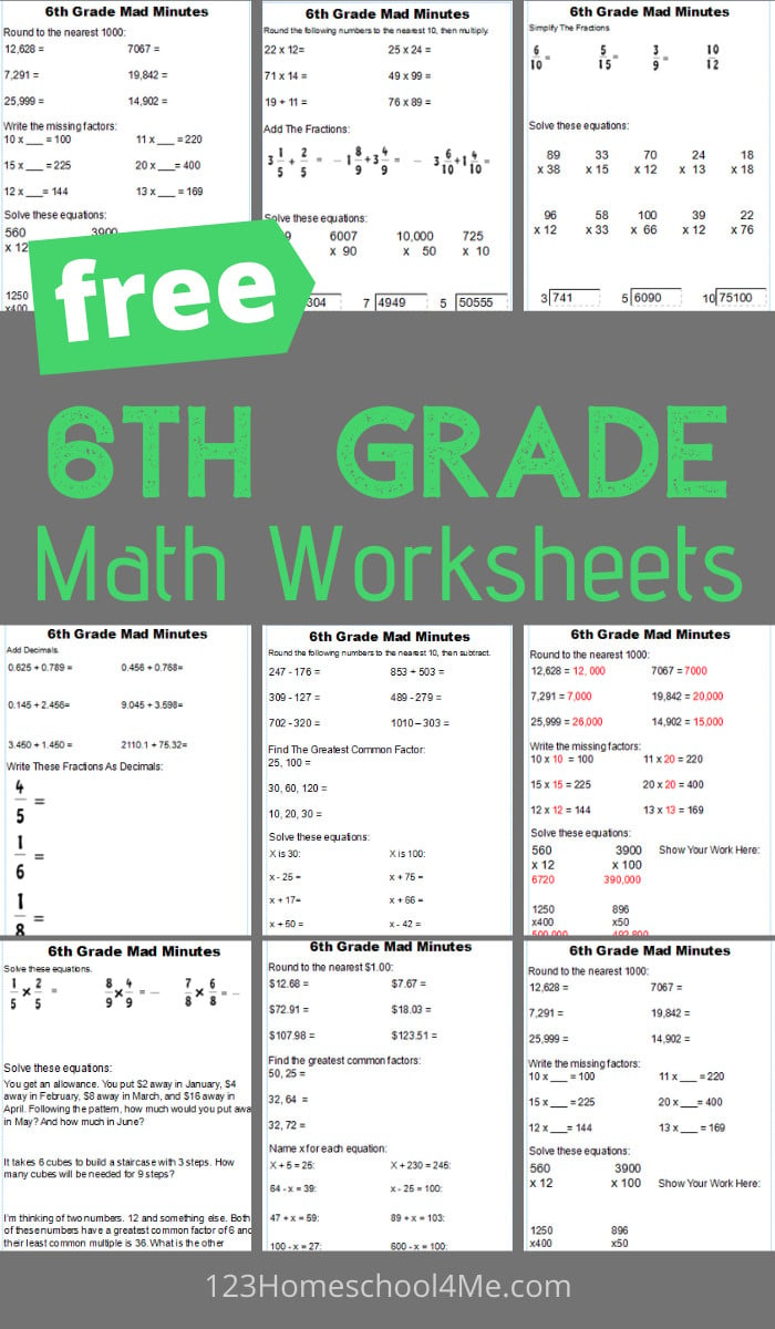 Free 6Th Grade Math Worksheets pertaining to Free Printable 6Th Grade Worksheets All Subjects