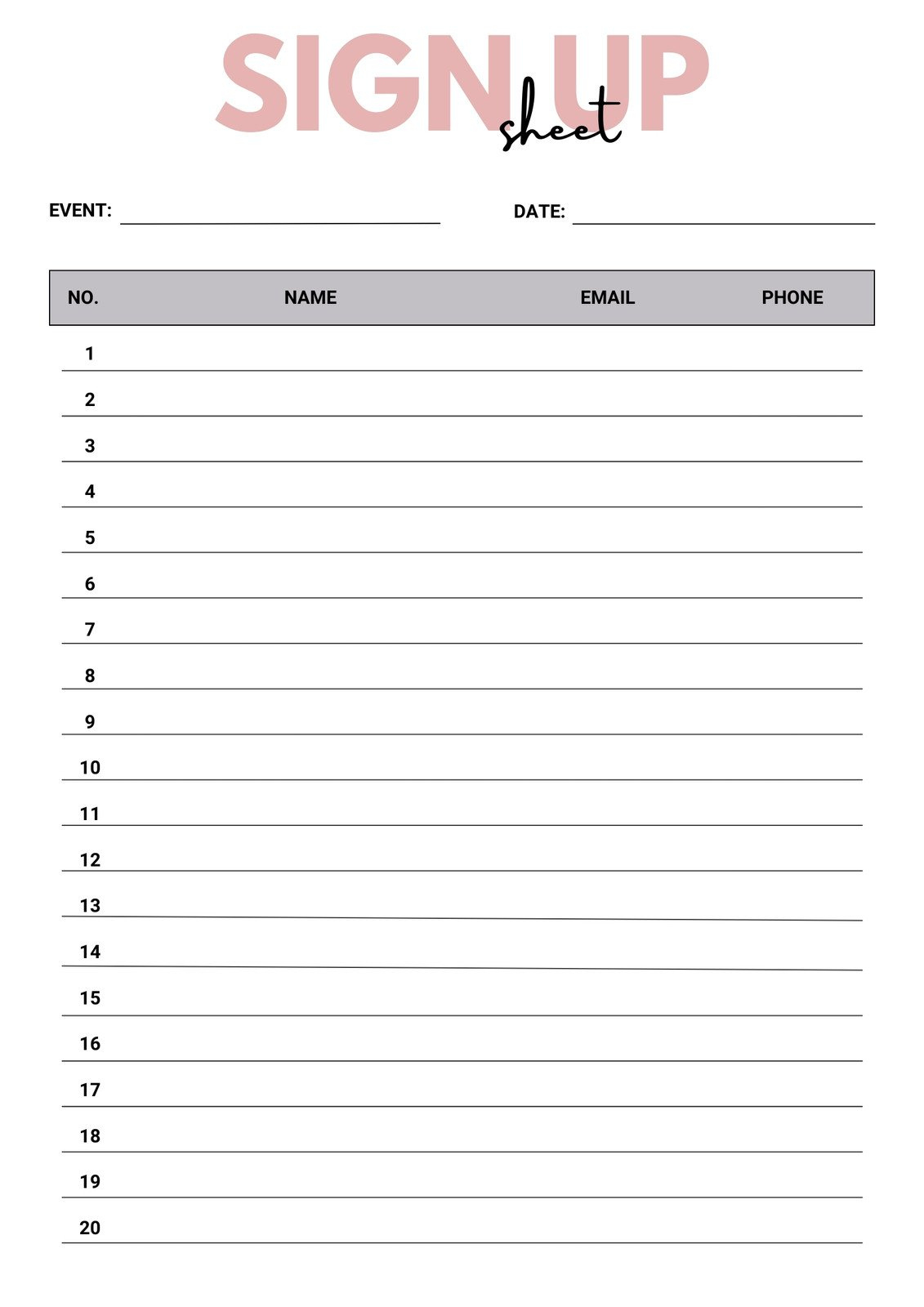 Free And Customizable Sign Up Sheet Templates within Printable Sign Up Sheets Free
