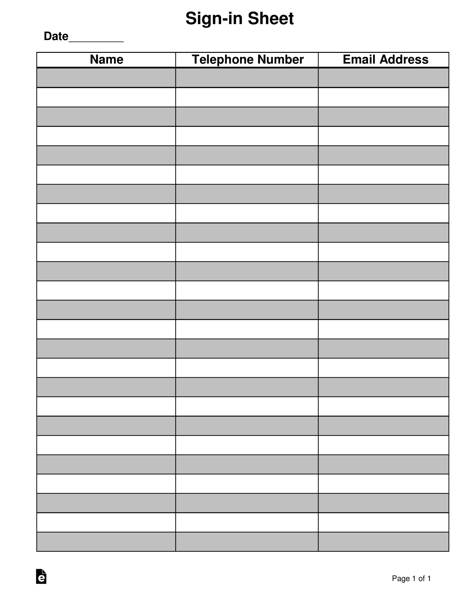Free Attendance/Guest Sign-In Sheet Template - Pdf | Word – Eforms inside Sign In Sheet Printable Free