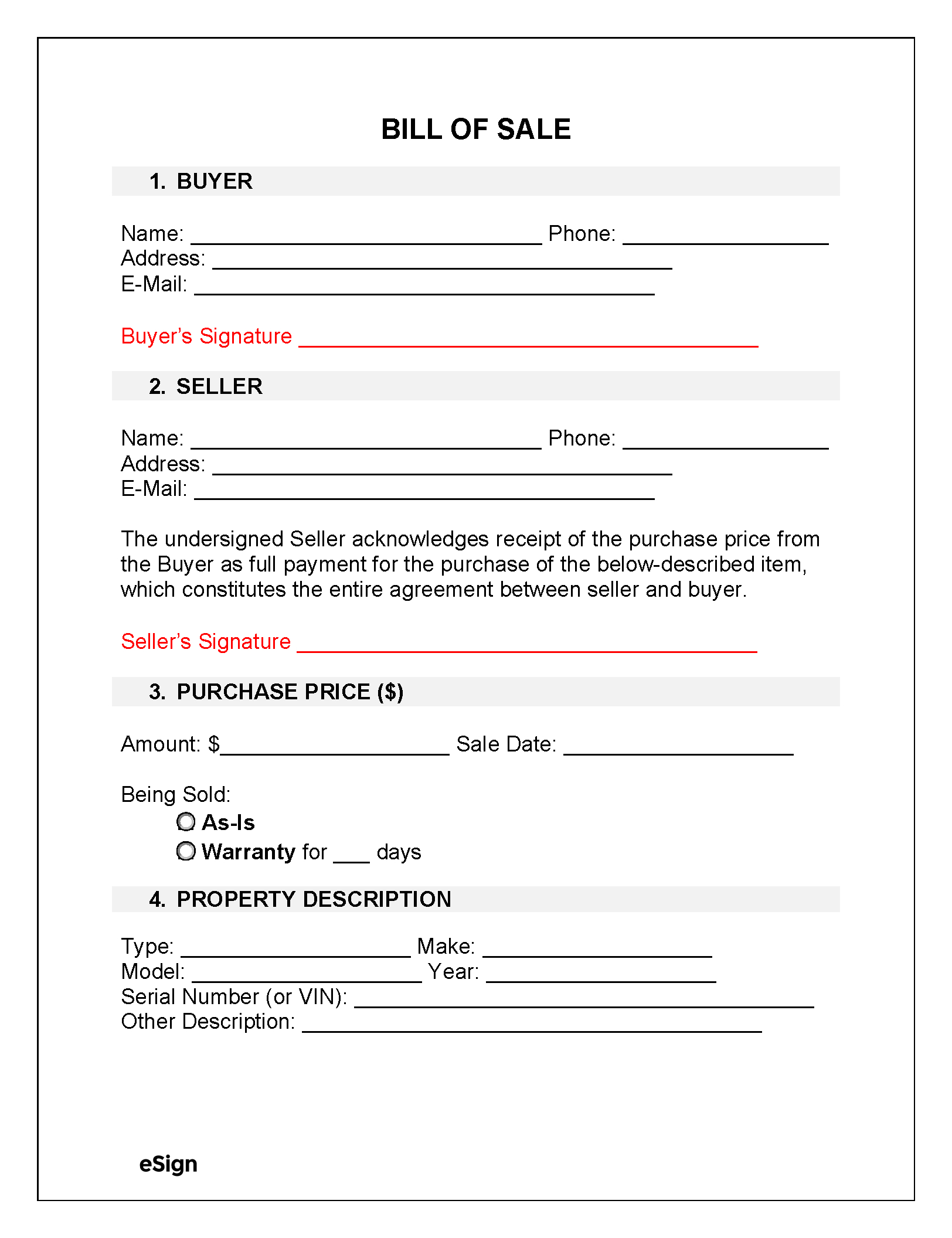 Free Bill Of Sale Forms (23) | Pdf | Word intended for Bill of Sale Form Free Printable