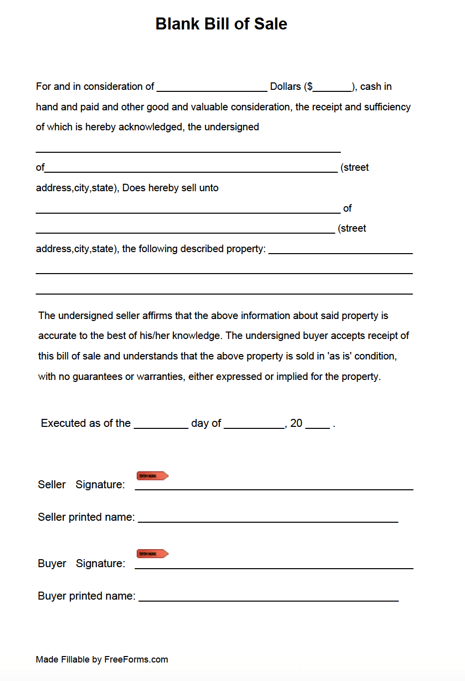 Free Blank Bill Of Sale Form | Pdf within Free Blank Printable Bill Of Sale