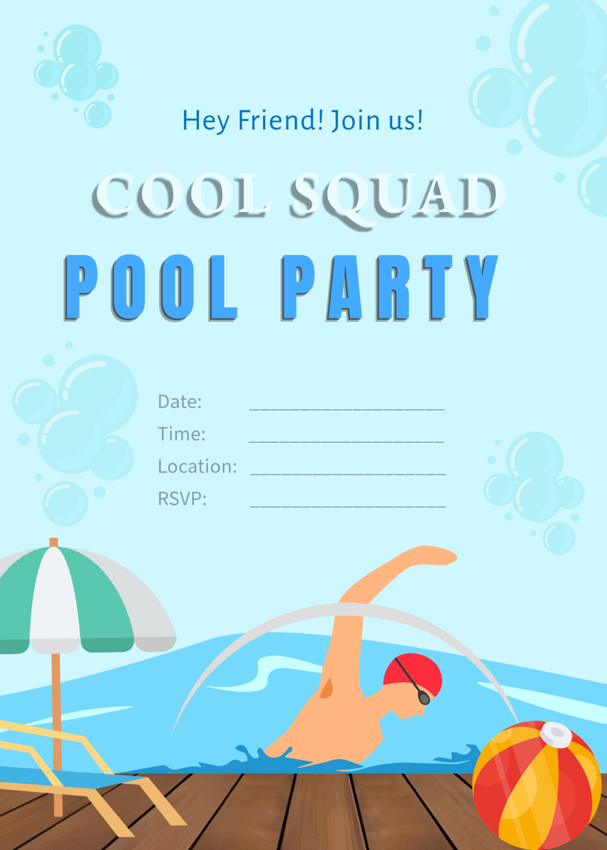 Free Blank Cool Pool Party Invitation Template To Edit Online inside Blank Free Printable Pool Party Invitations Templates