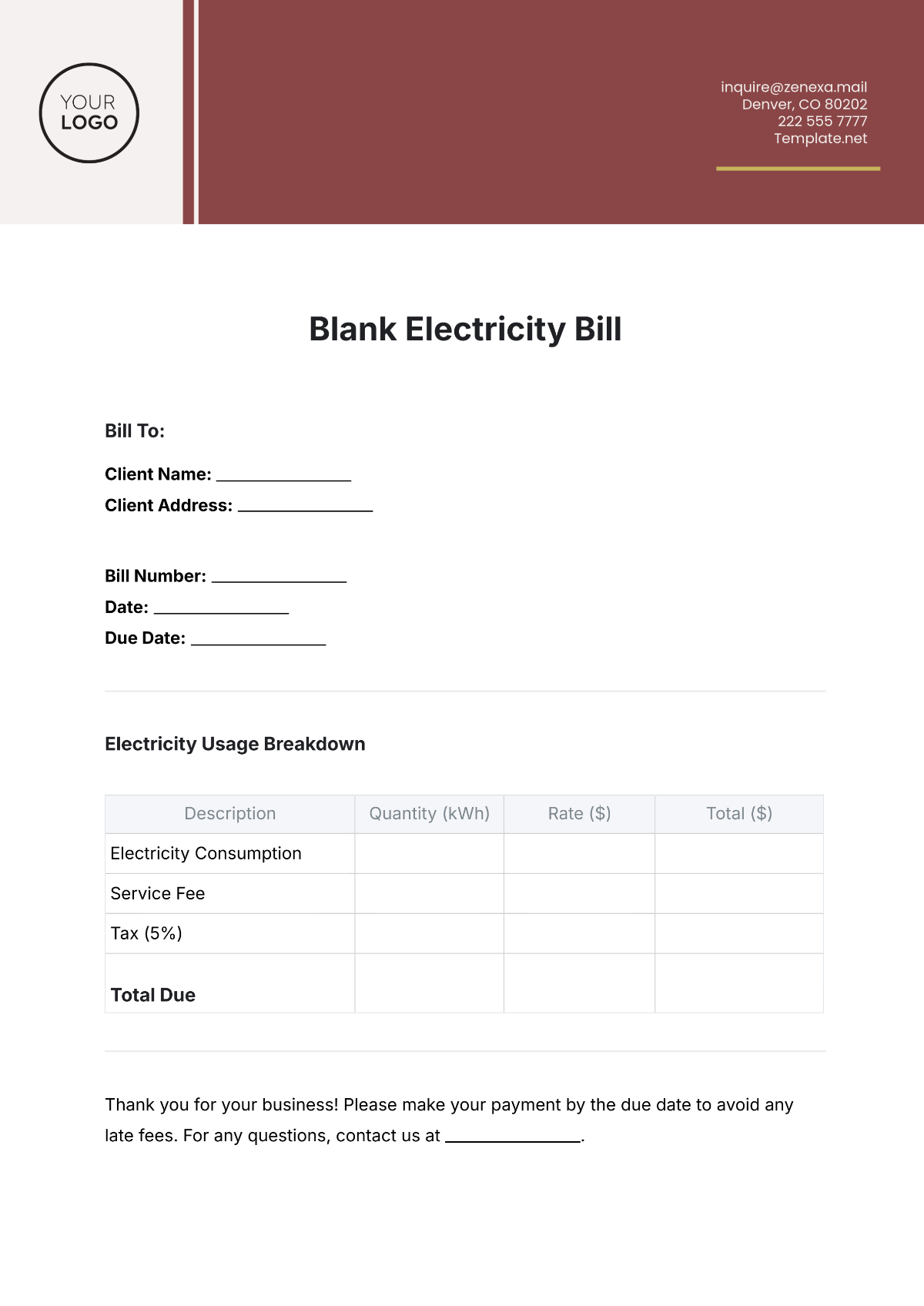 Free Blank Electricity Bill Template To Edit Online inside Printable Editable Blank Utility Bill Template