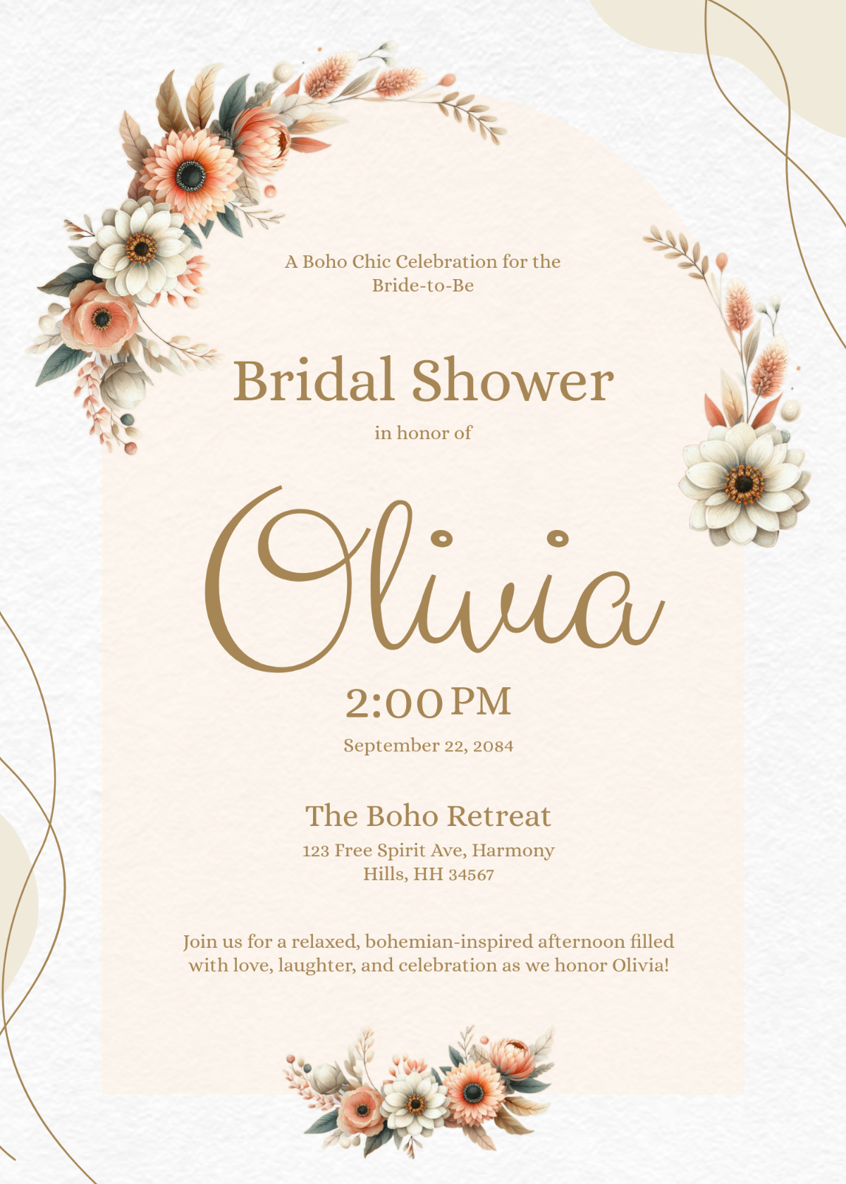 Free Boho Bridal Shower Invitation Template To Edit Online pertaining to Bridal Shower Invitations Online Free Printable