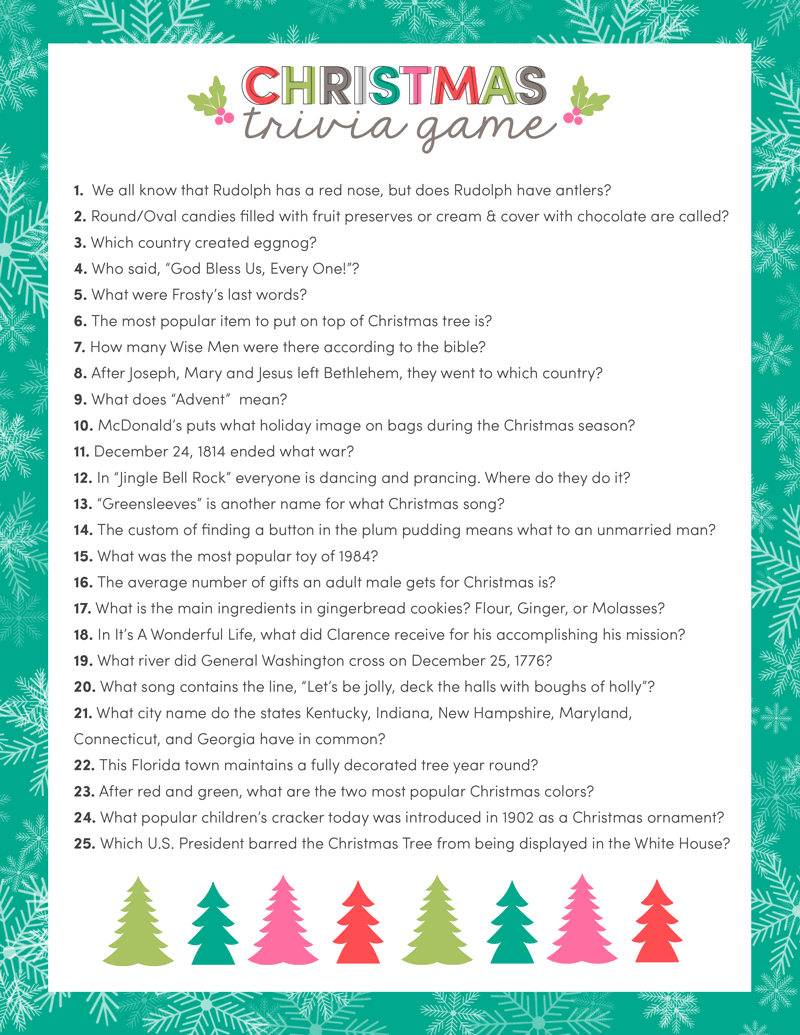 Free Christmas Trivia Printables {Games For The Family!} | Lil&amp;#039; Luna with regard to Printable Christmas Trivia Questions Answers