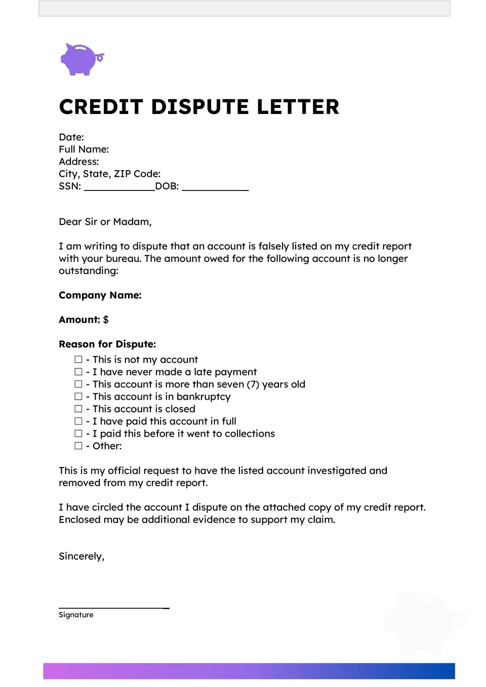 Free Credit Dispute Letter Template For Google Docs for Printable Credit Dispute Letter Template