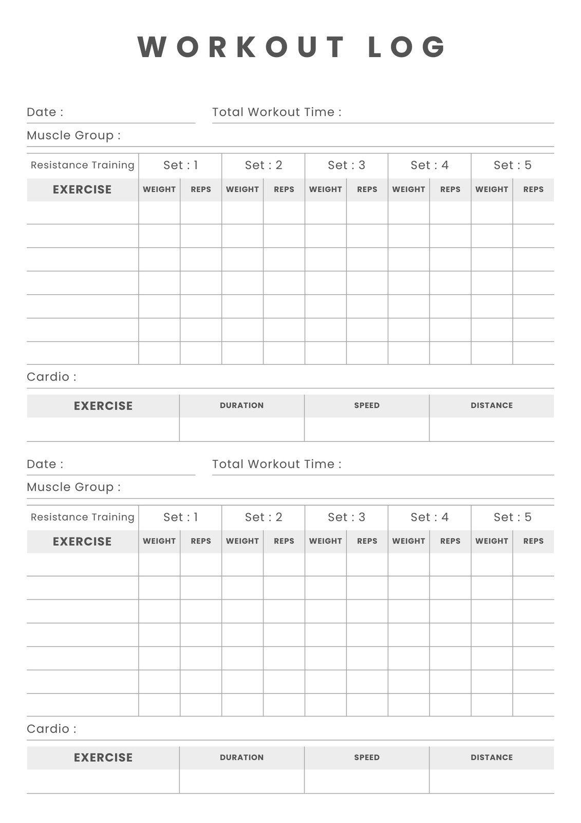 Free, Custom Printable Workout Planner Templates Online | Canva inside Free Printable Workout Log Sheets