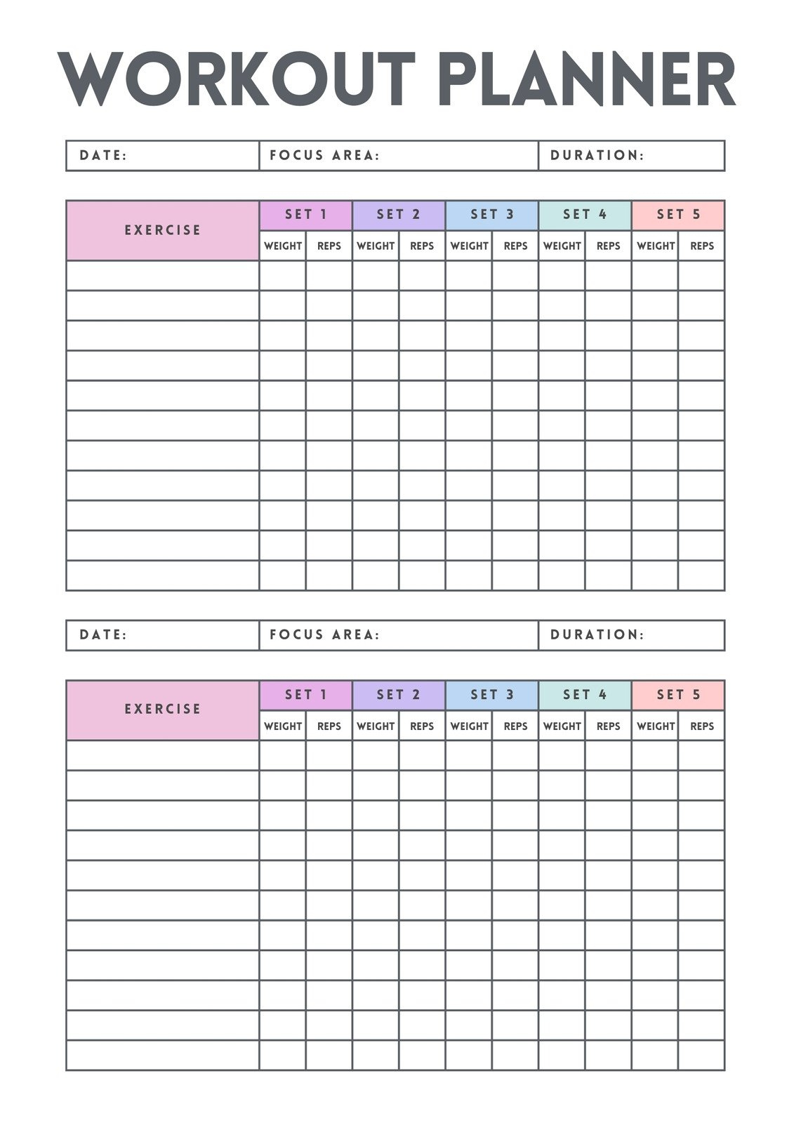 Free, Custom Printable Workout Planner Templates Online | Canva intended for Free Printable Workout Log Sheets
