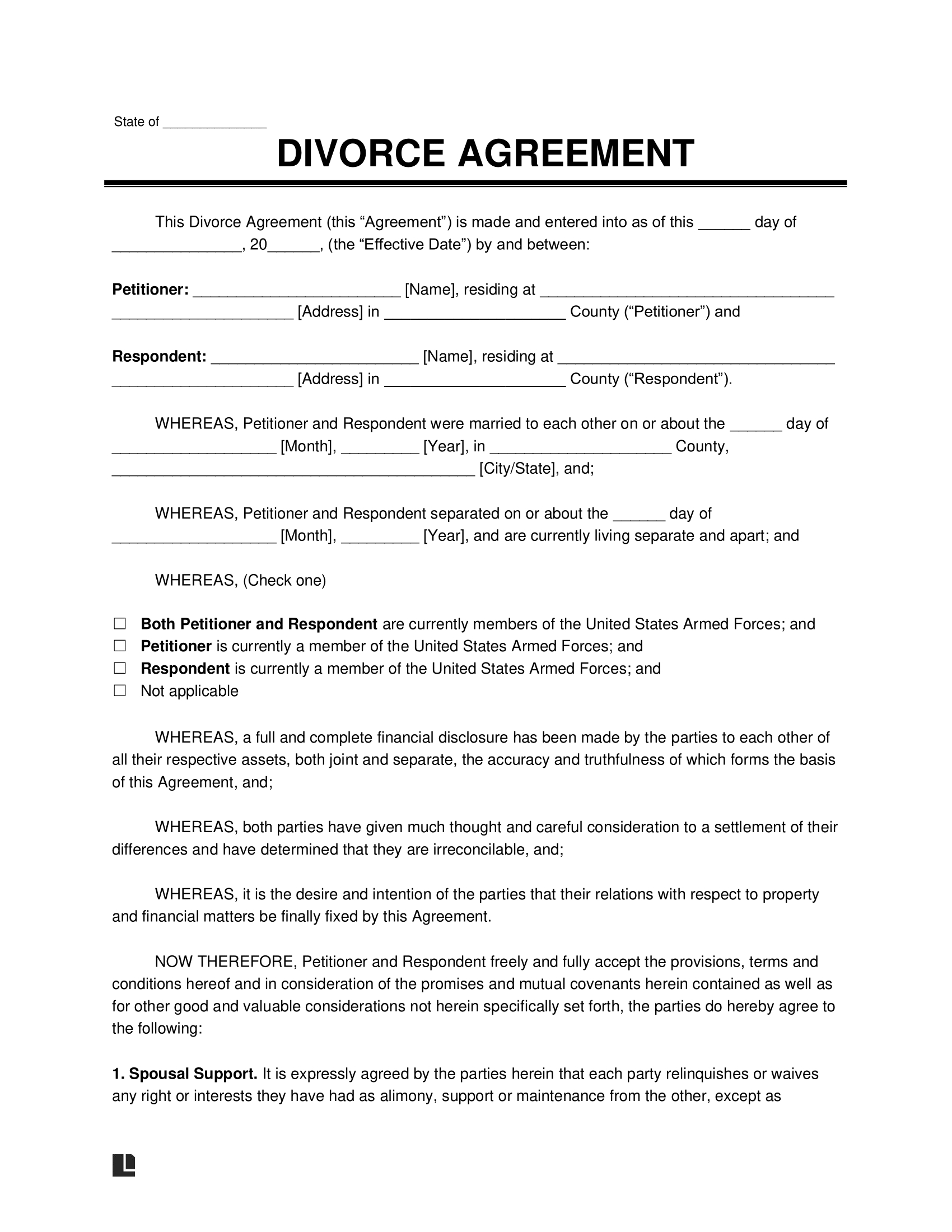 Free Divorce Agreement Template | Pdf & Word for Printable Dissolution Of Marriage Forms