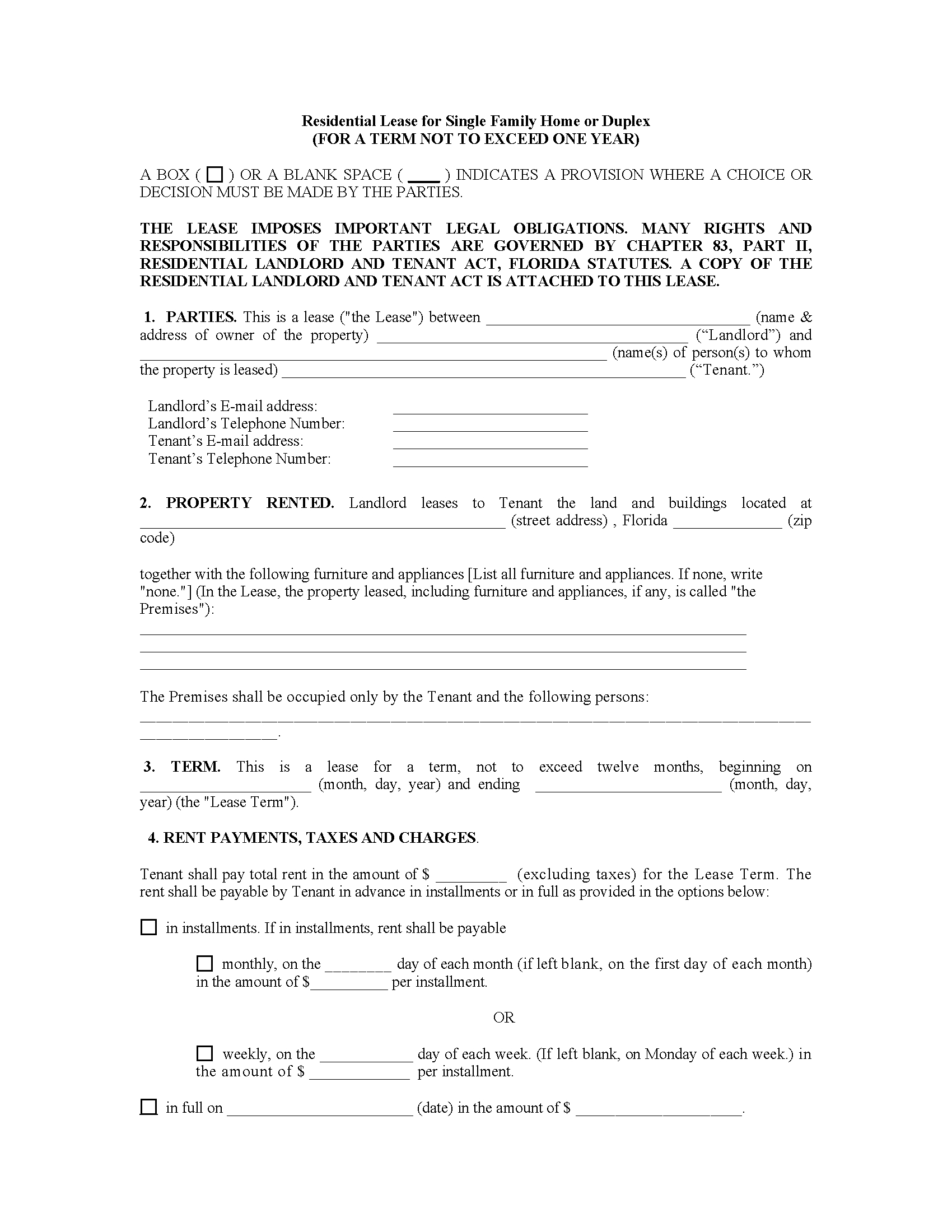 Free Florida Bar Residential Lease Agreement - Pdf – Eforms for Printable Florida Residential Lease Agreement Fillable
