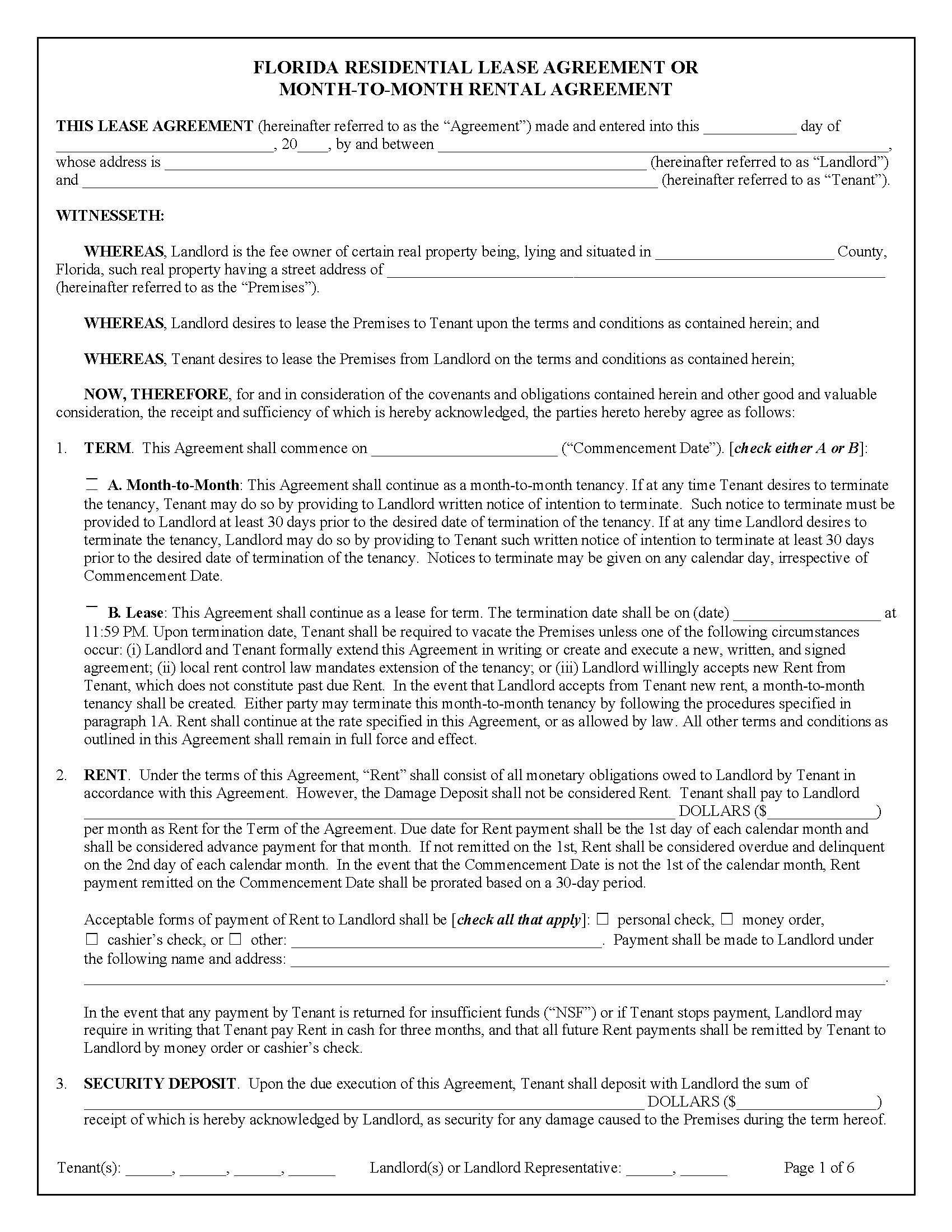 Free Florida Residential Lease Agreement | Pdf within Printable Florida Residential Lease Agreement Fillable
