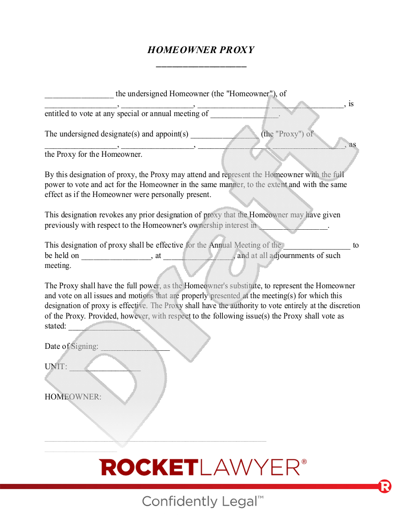 Free Homeowners' Association Proxy - Rocket Lawyer in Free Printable Hoa Proxy Form