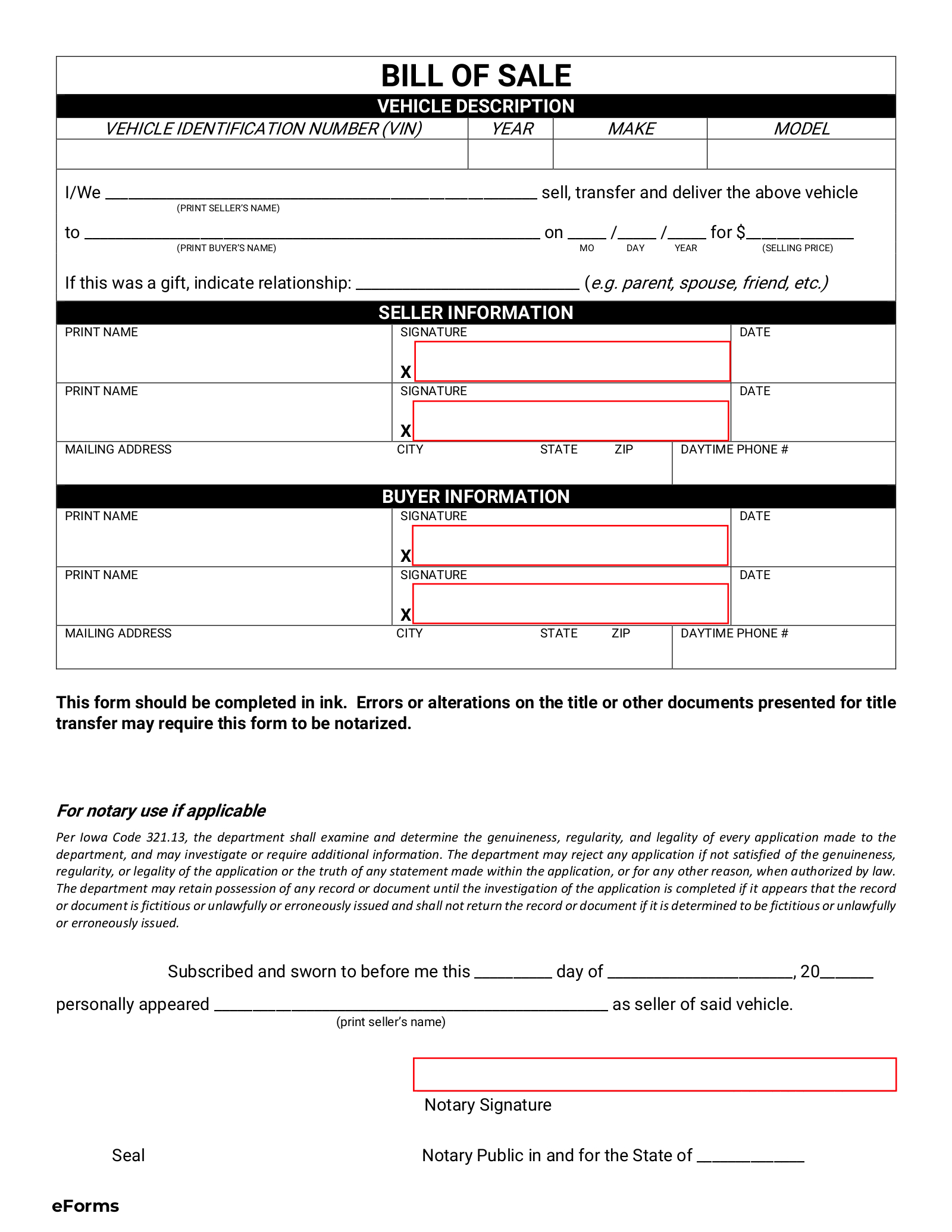 Free Iowa Bill Of Sale Forms (4) - Pdf – Eforms within Printable Bill Of Sale Iowa