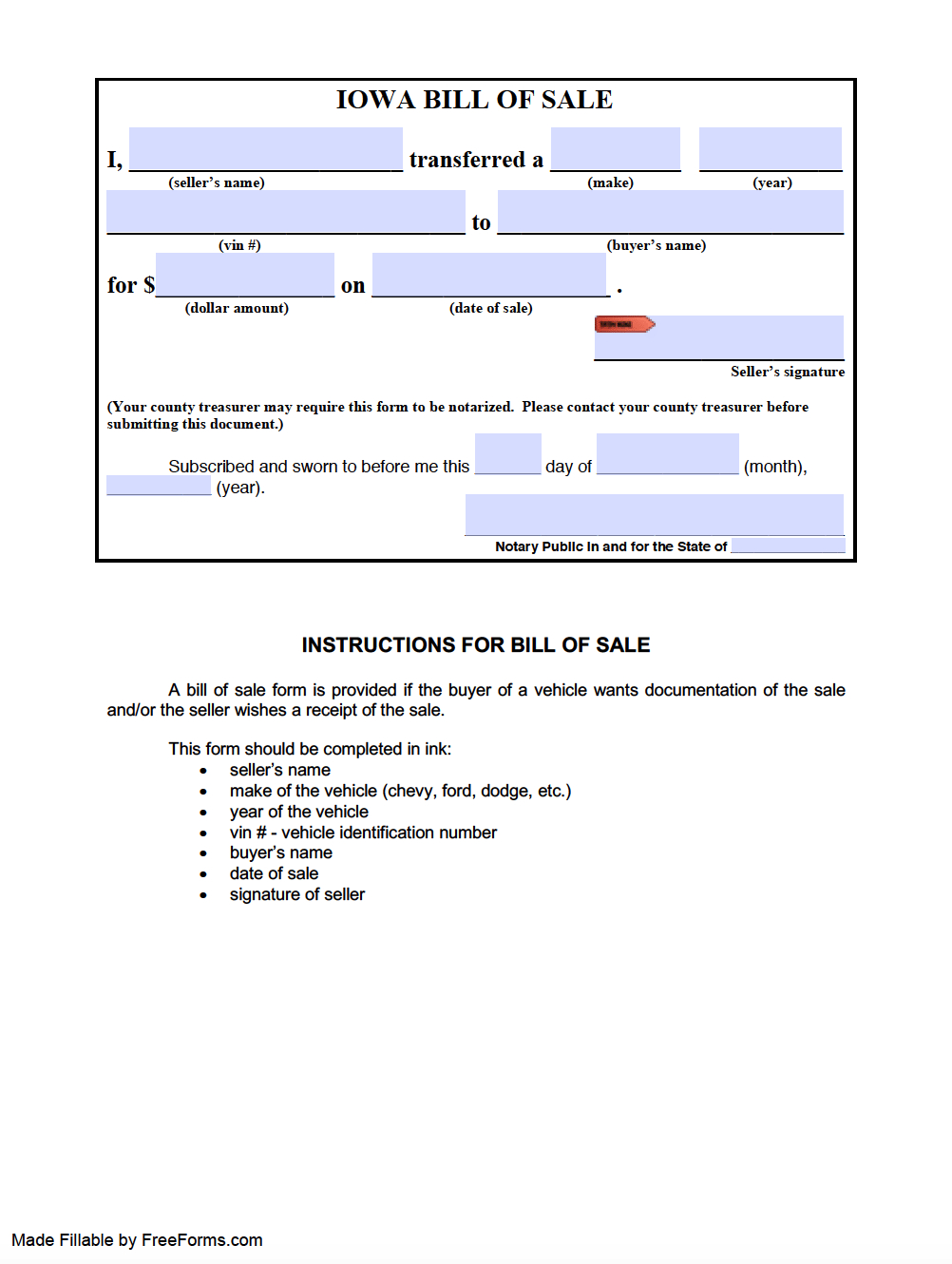 Free Iowa Motor Vehicle (Dmv) Bill Of Sale Form | Pdf inside Printable Bill of Sale Iowa