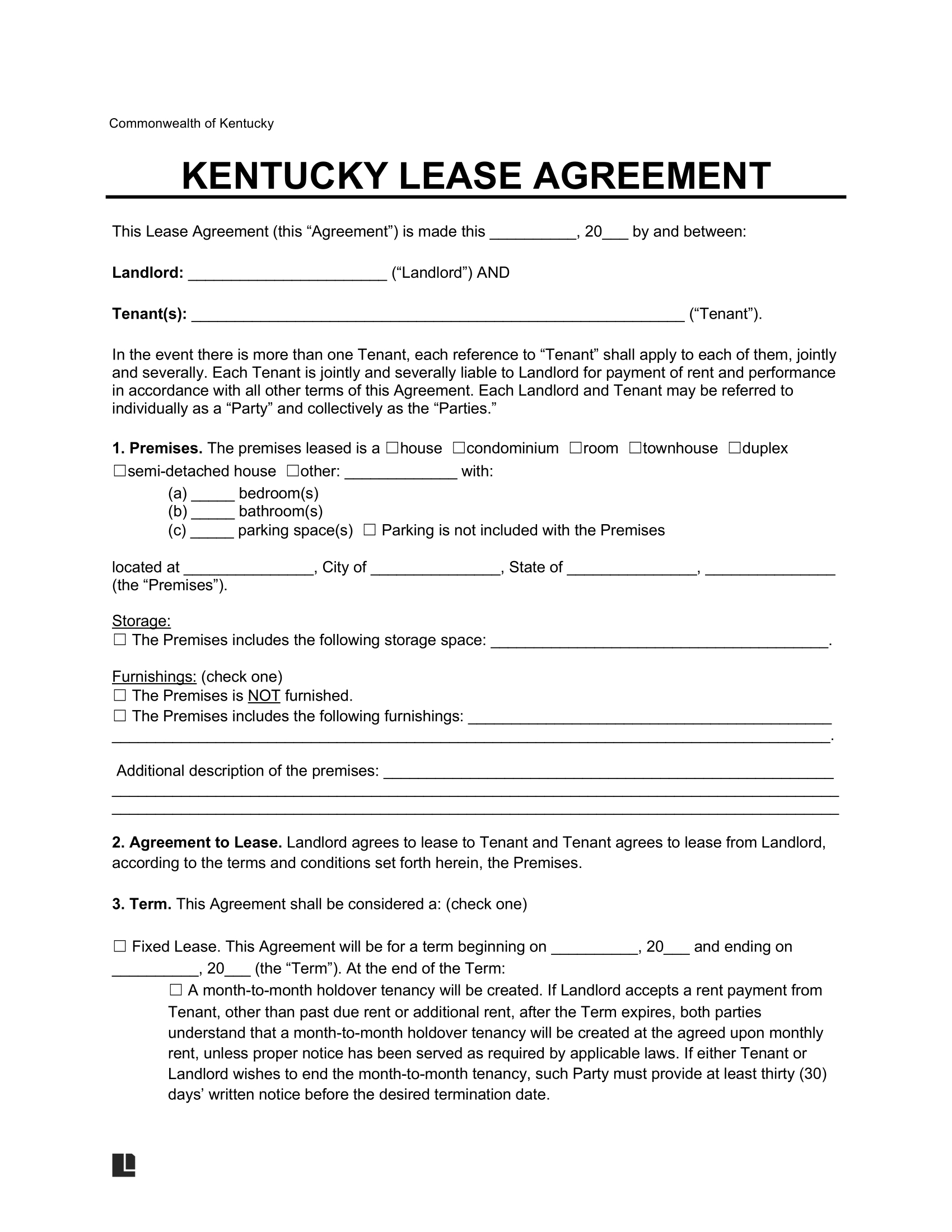 Free Kentucky Lease Agreement Templates (6) | Pdf &amp;amp; Word with regard to Free Printable Basic Lease Agreement