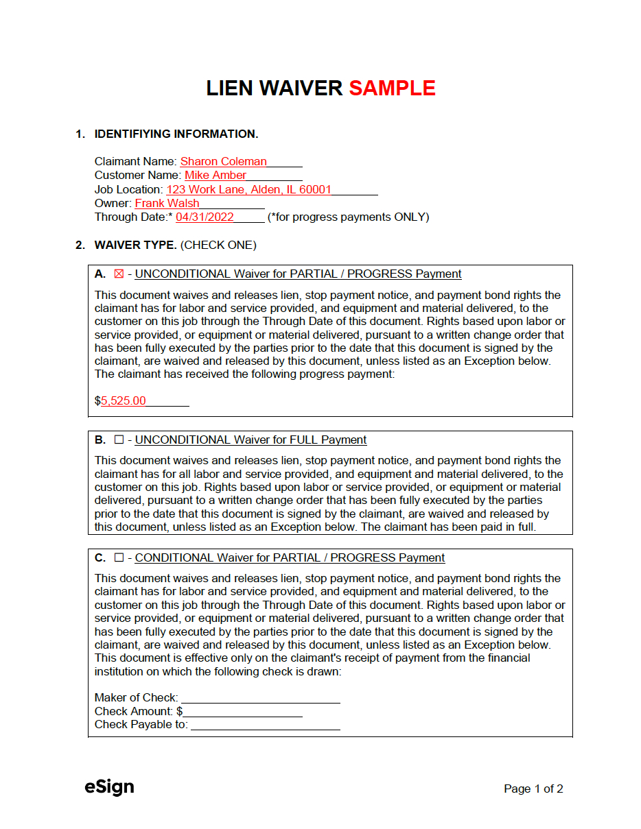 Free Lien Waiver Forms | Pdf | Word pertaining to Generic Printable Lien Waiver Form