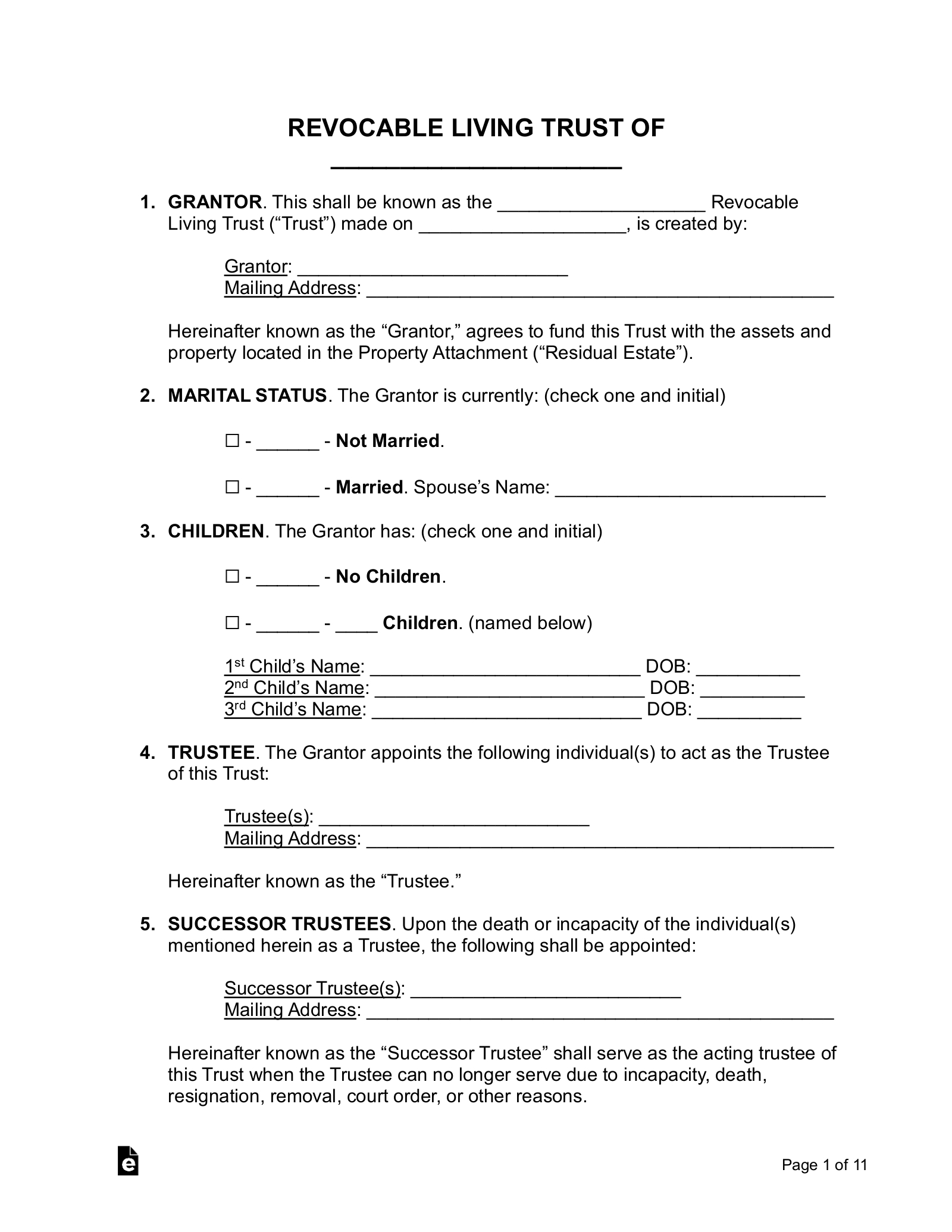 Free Living Trust Form (Revocable) - Pdf | Word – Eforms intended for Free Printable Living Trust Forms