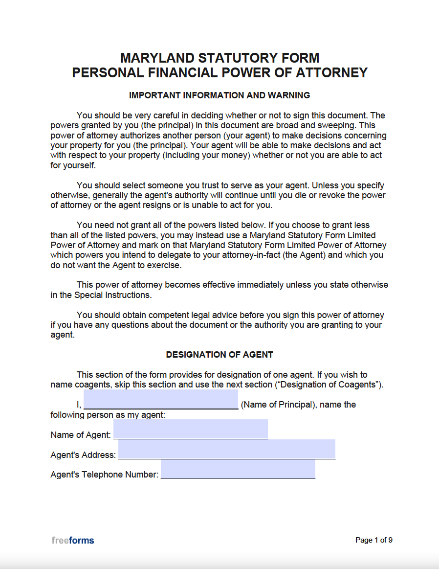 Free Maryland Power Of Attorney Forms | Pdf | Word for Printable Power Of Attorney Form Maryland