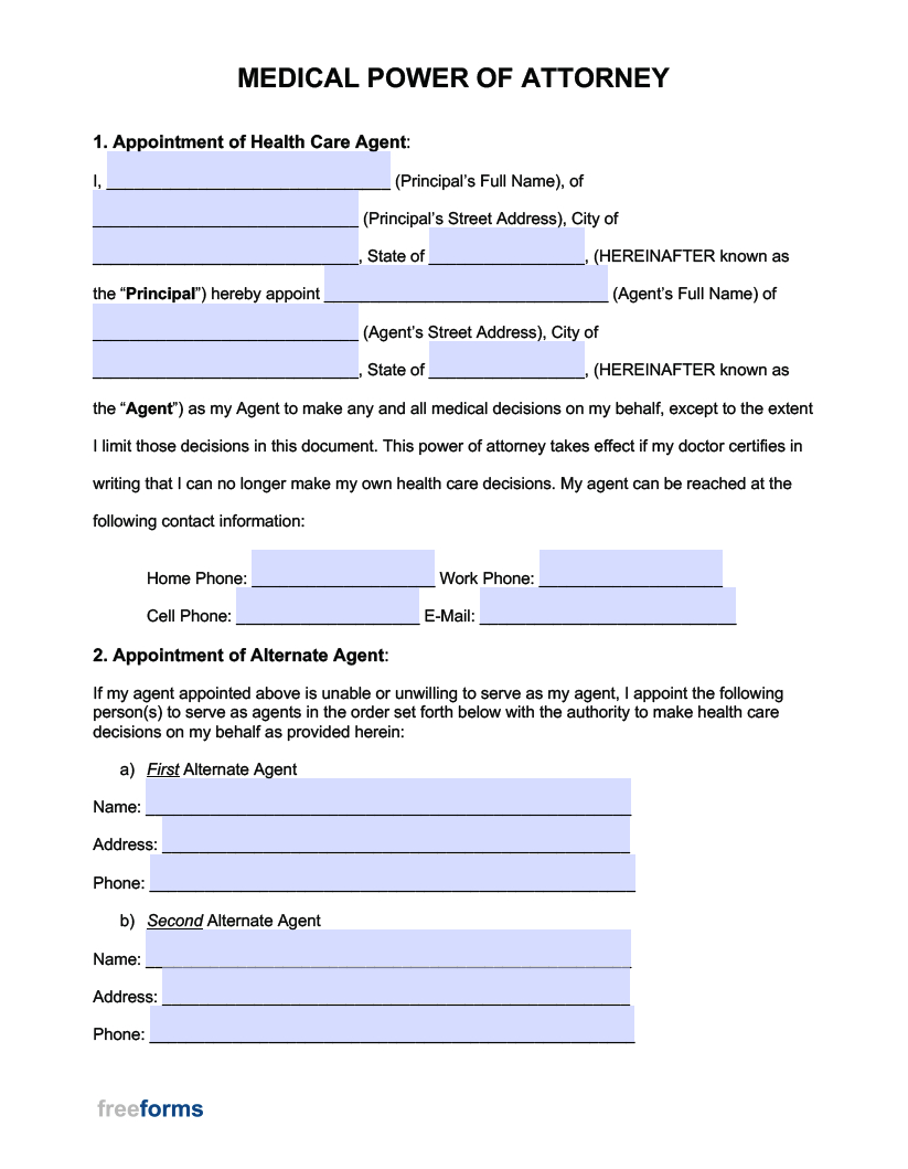 Free Medical Power Of Attorney Forms | Pdf | Word with Free Printable Medical Power Of Attorney Template
