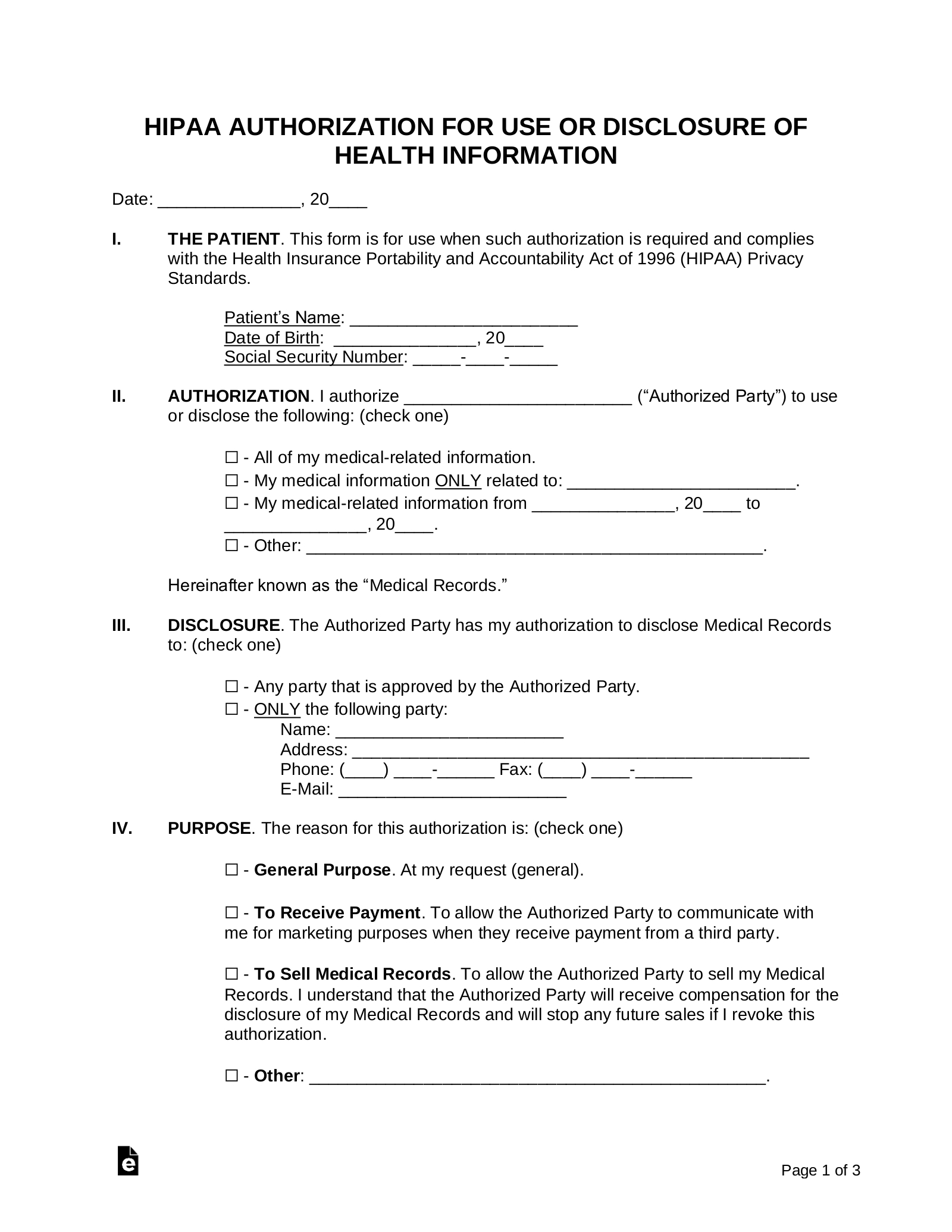 Free Medical Records Release Authorization Form (Waiver) | Hipaa inside Free Printable Release of Information Form