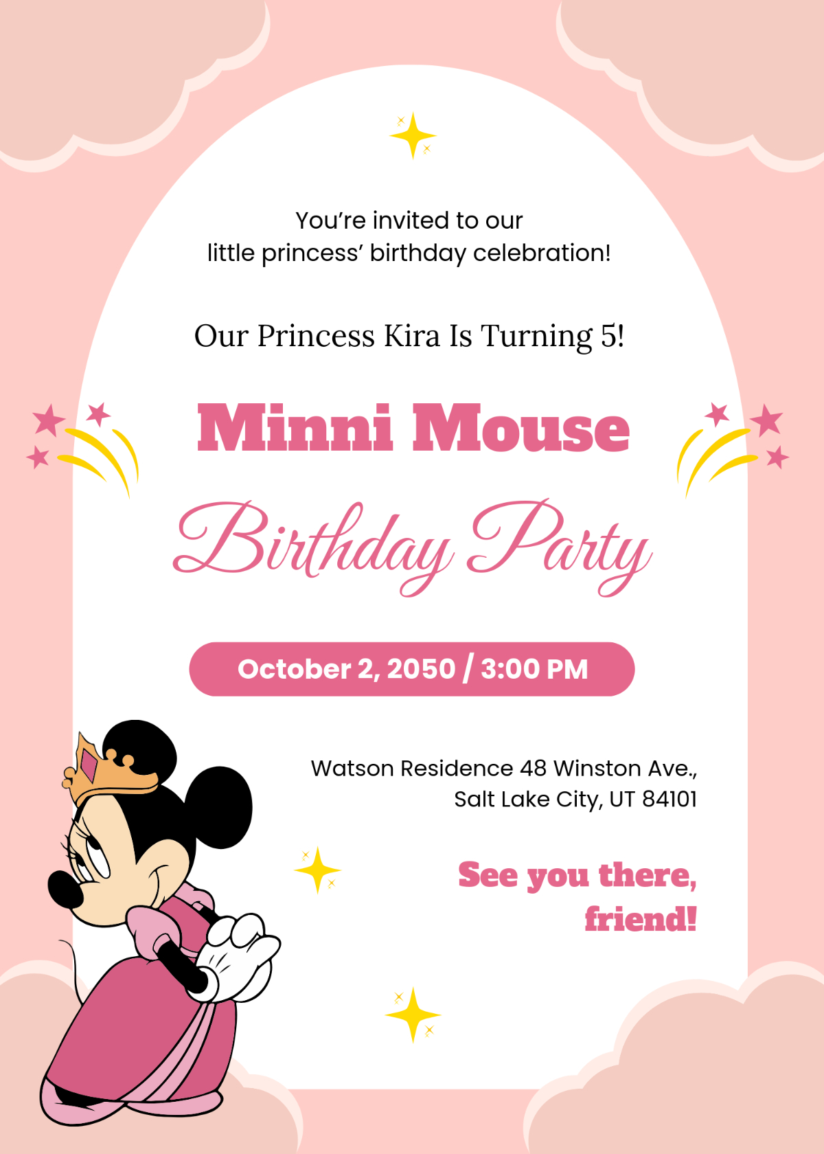 Free Minnie Mouse Invitation Templates, Editable And Printable regarding Printable Minnie Mouse Birthday Invitations