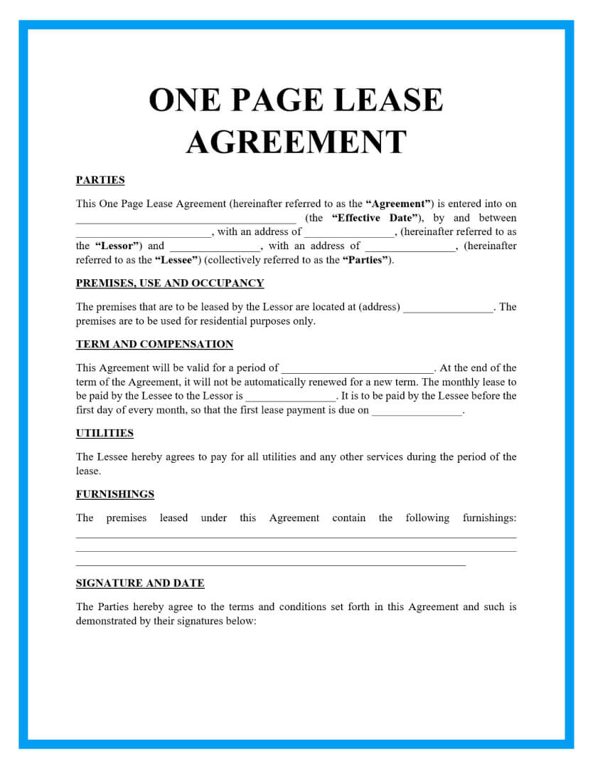 Free One Page Lease Agreement Templates pertaining to Free Printable Basic Lease Agreement