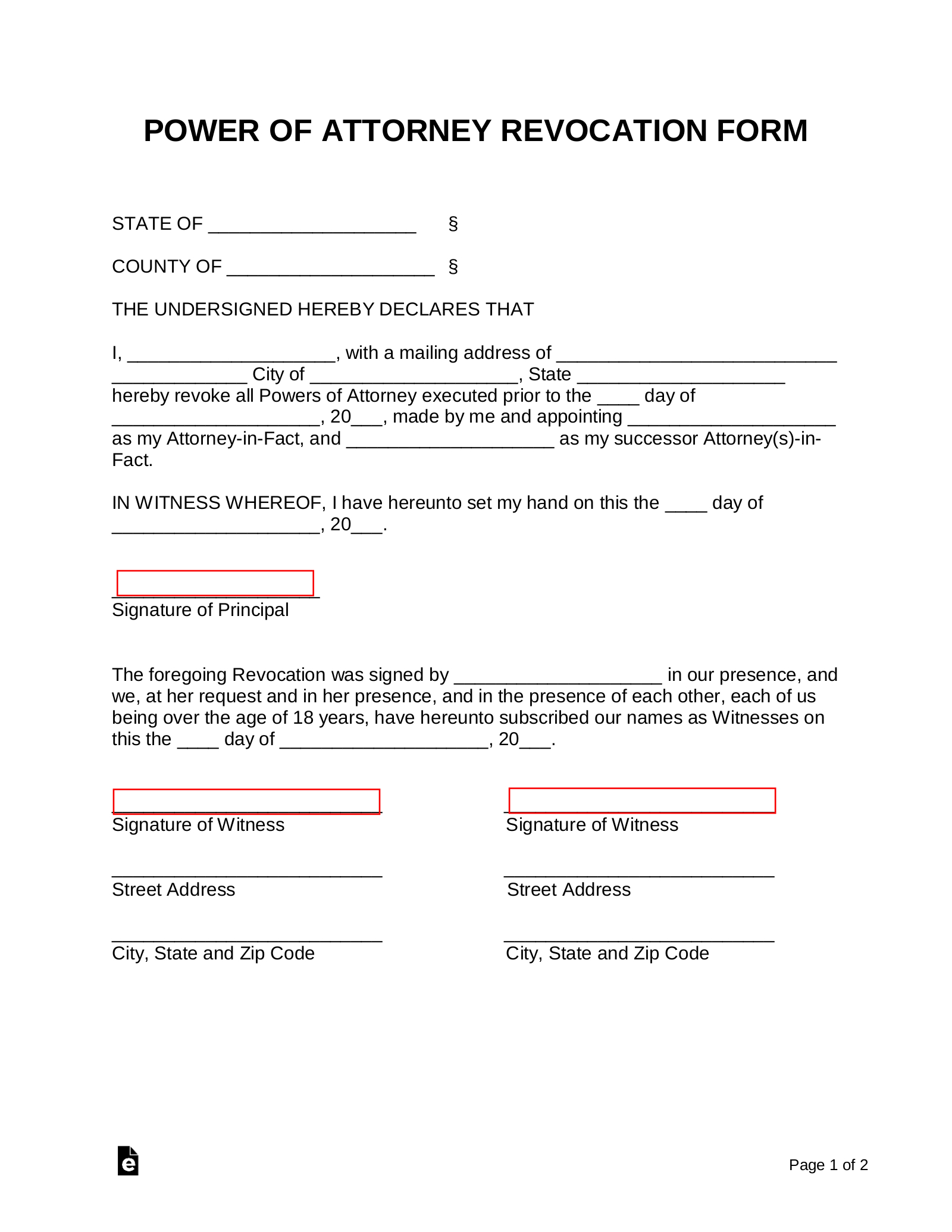 Free Power Of Attorney Revocation Form | Revoke A Poa - Pdf | Word with regard to Printable Power Of Attorney Resignation Letter Template
